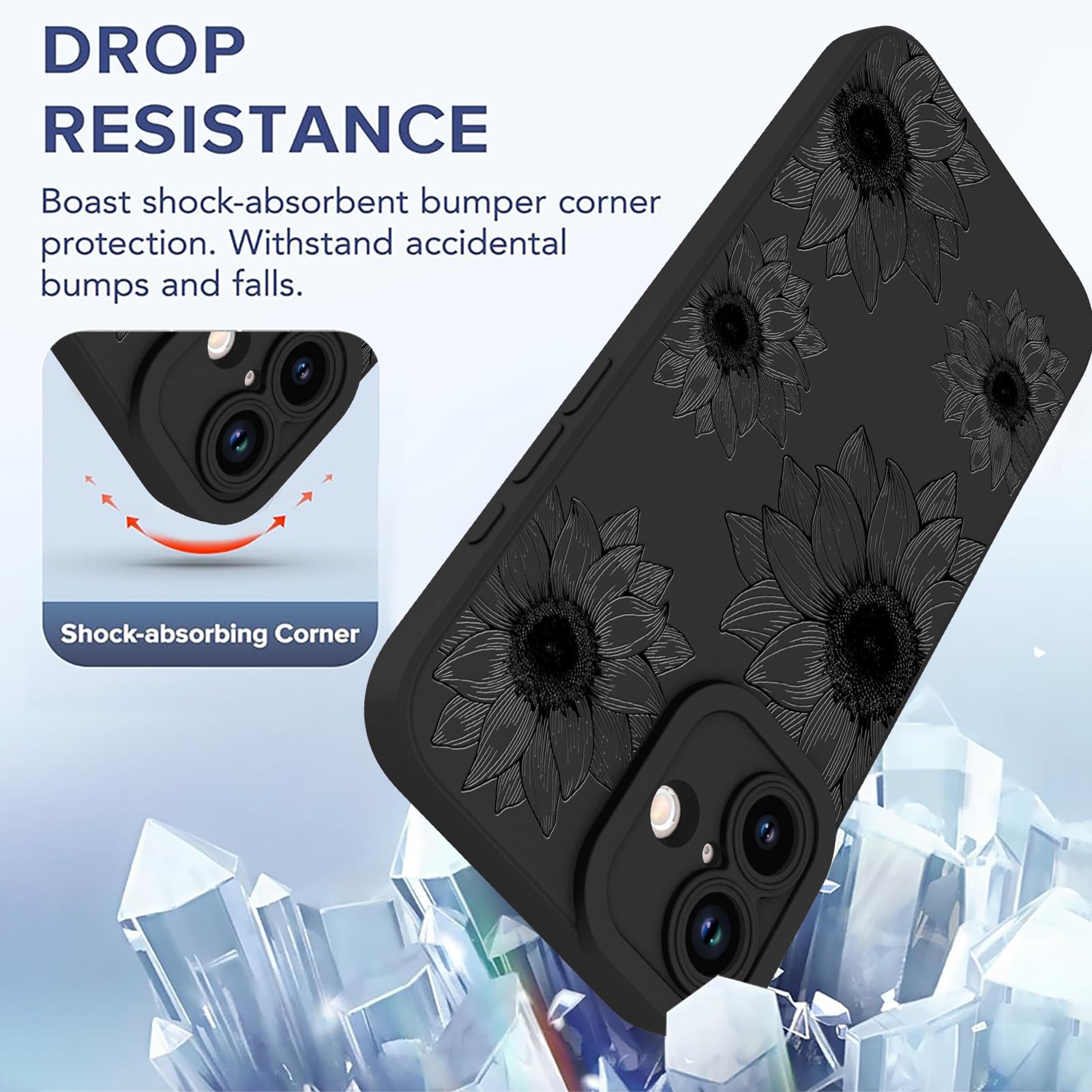 Ook Floral Case For Iphone 16 Case, Cute Sunflower Floral Blooms Design Soft Tpu Shockproof Protective For Women Girls Phone Cov