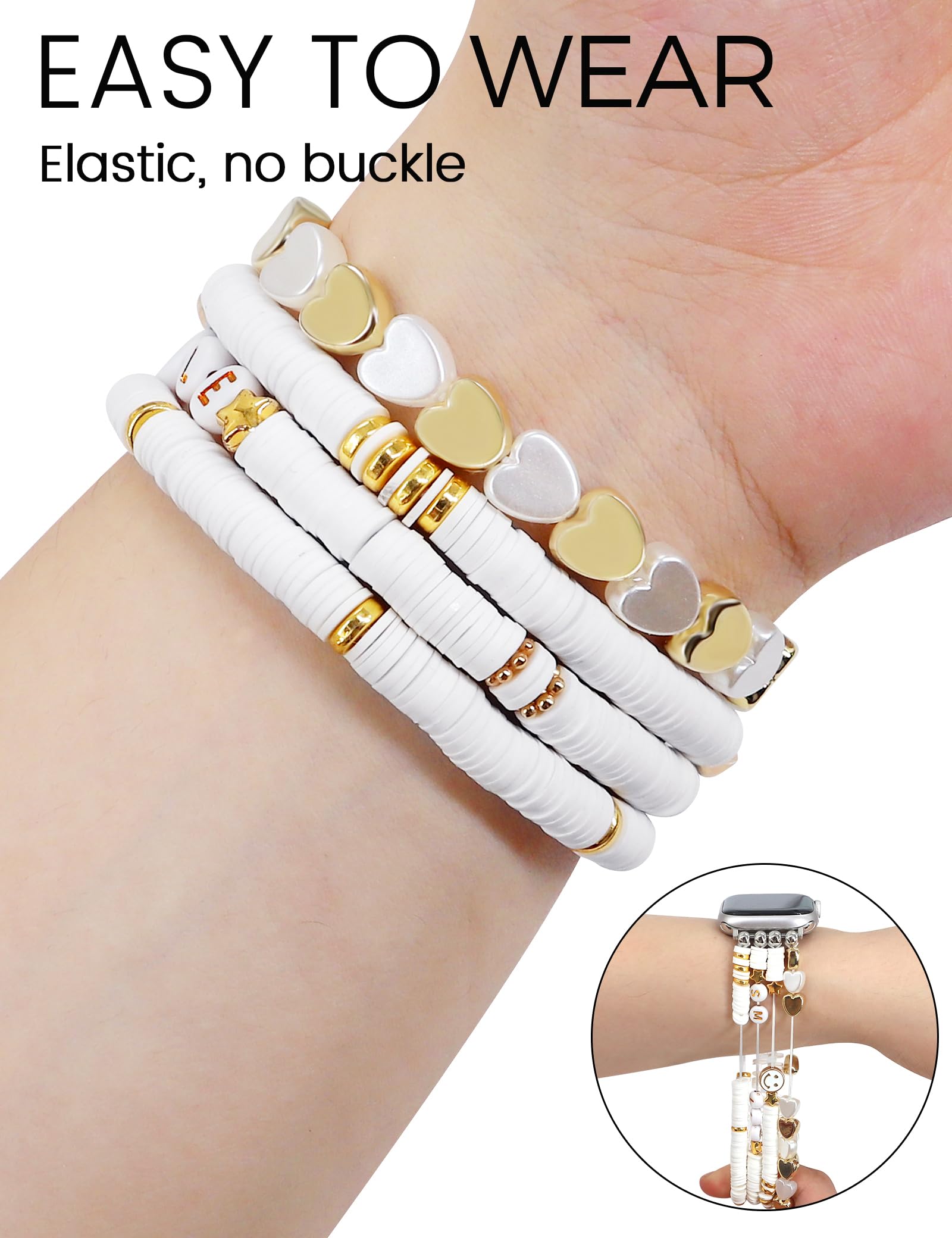 Jr.Dm Beaded Bracelet Compatible With Apple Watch 42Mm 44Mm 45Mm 46Mm For Women Kids, Cute Fashion Preppy Stackable Handmade Str