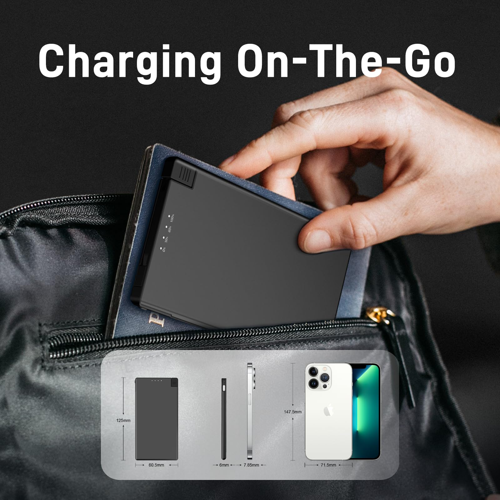 Auskang Slim Power Bank For Travel-5000Mah Usb C Portable Charger Built In Cable- Airplane Safe Thin Battery Pack Compatible Wit