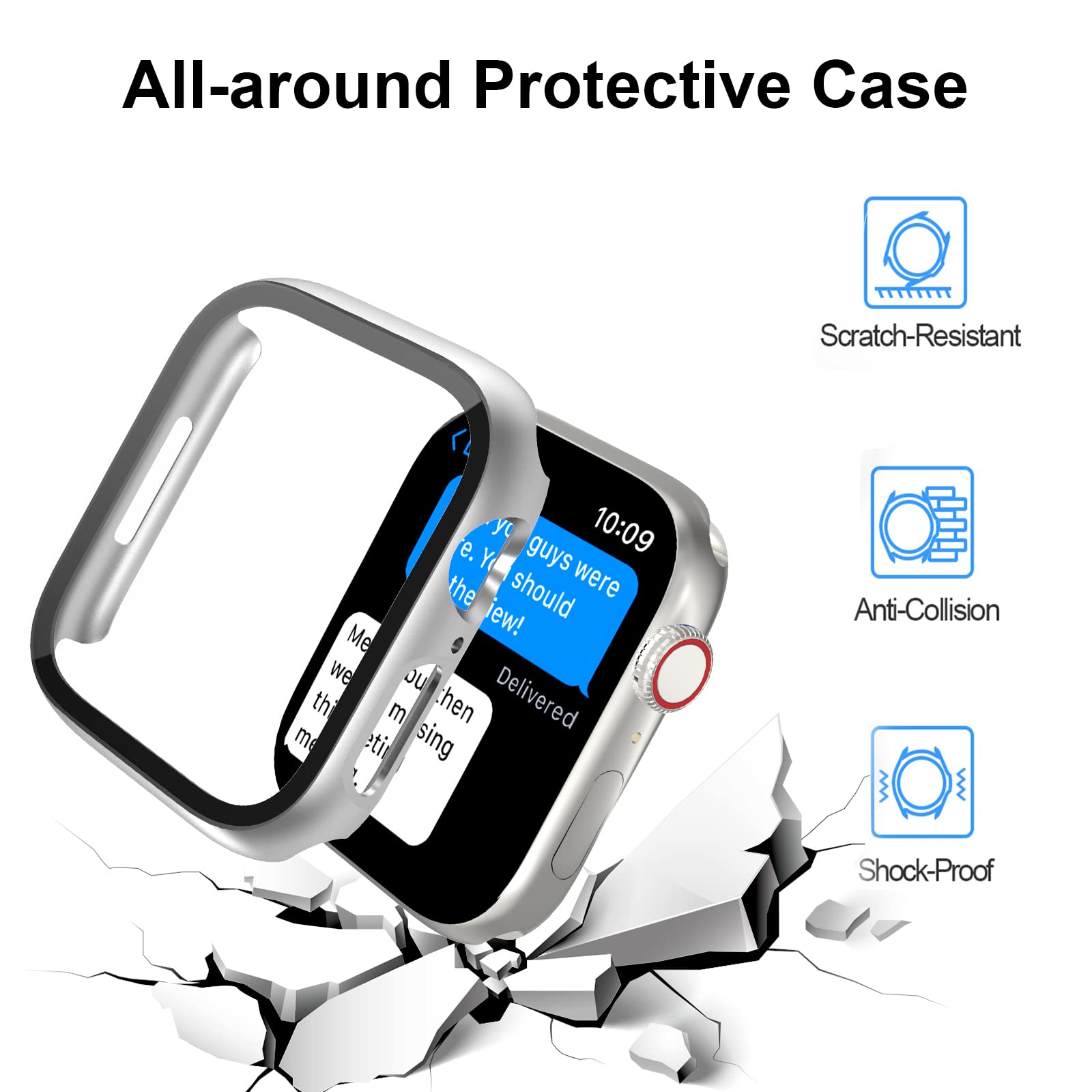 Haojavo 5 Pack Case For Apple Watch Series 3 2 1 42Mm With Tempered Glass Screen Protector, Full Hard Ultra-Thin Scratch Resista