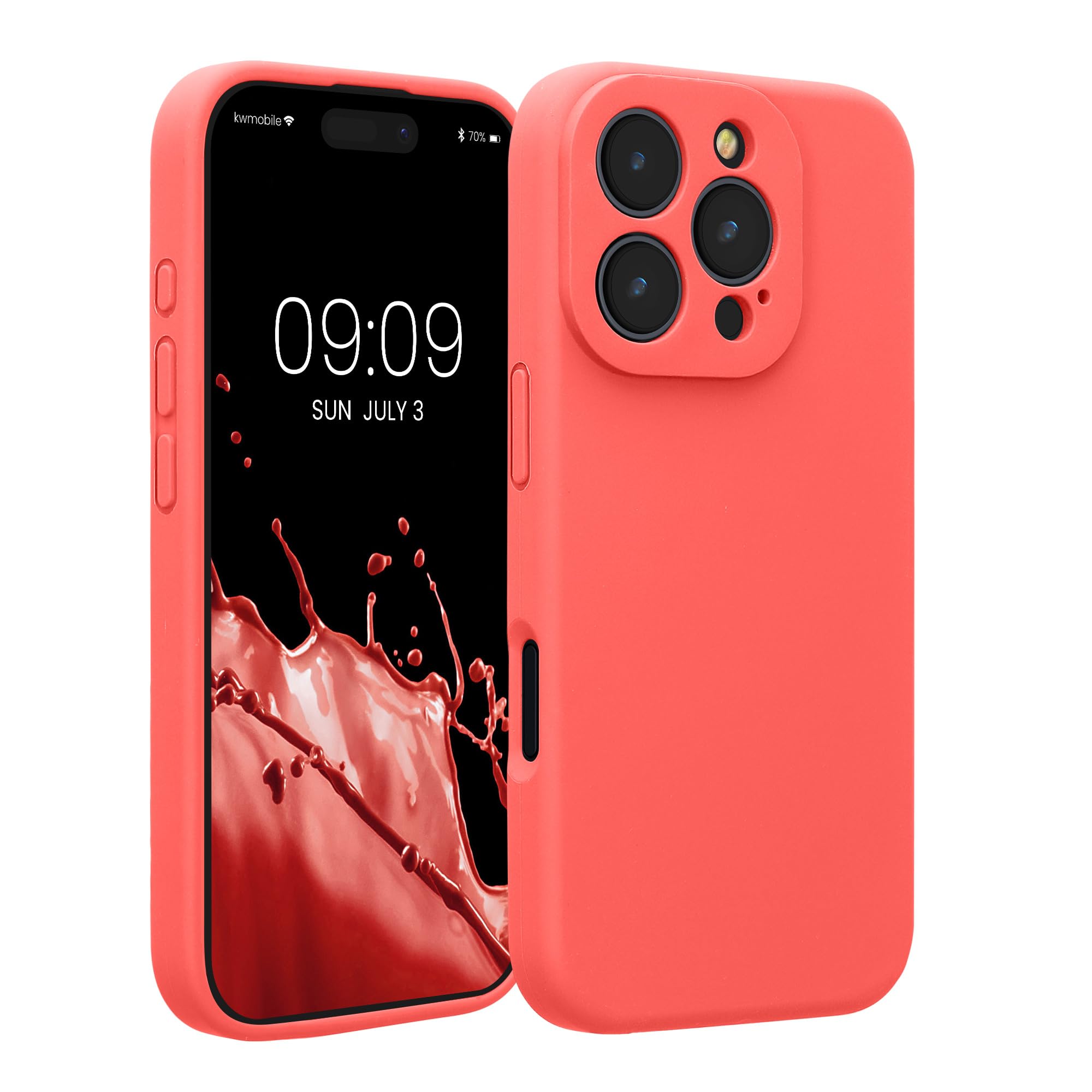 kwmobile Case Compatible with Apple iPhone 16 Pro Case - Slim TPU Silicone Phone Cover - Soft Touch Finish - Neon Coral