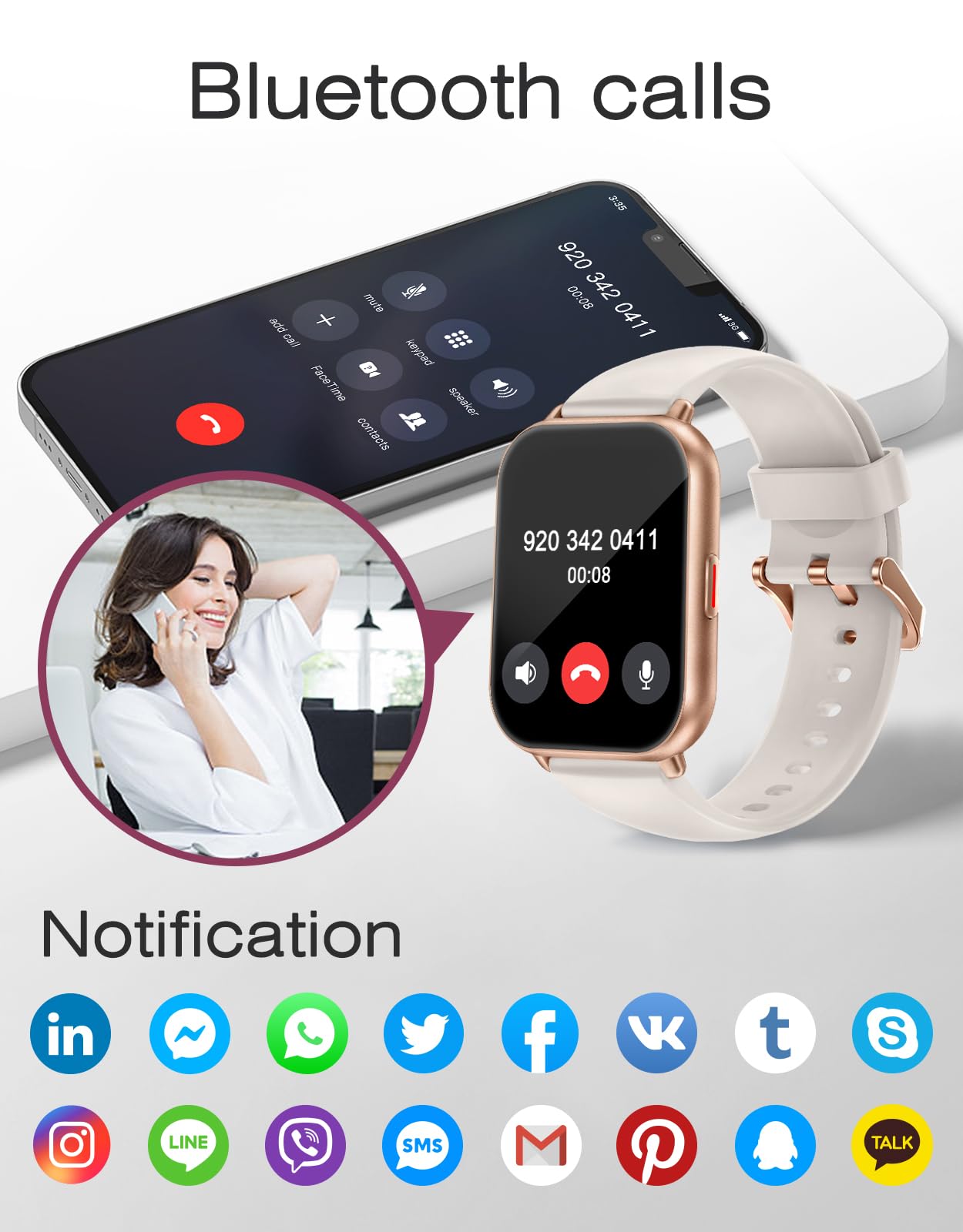 Smart Watches For Women Men (Answer/Make Calls, 3 Bands), 1.85'' Fitness Tracker Watch For Iphone/Android Phones With Heart Rate