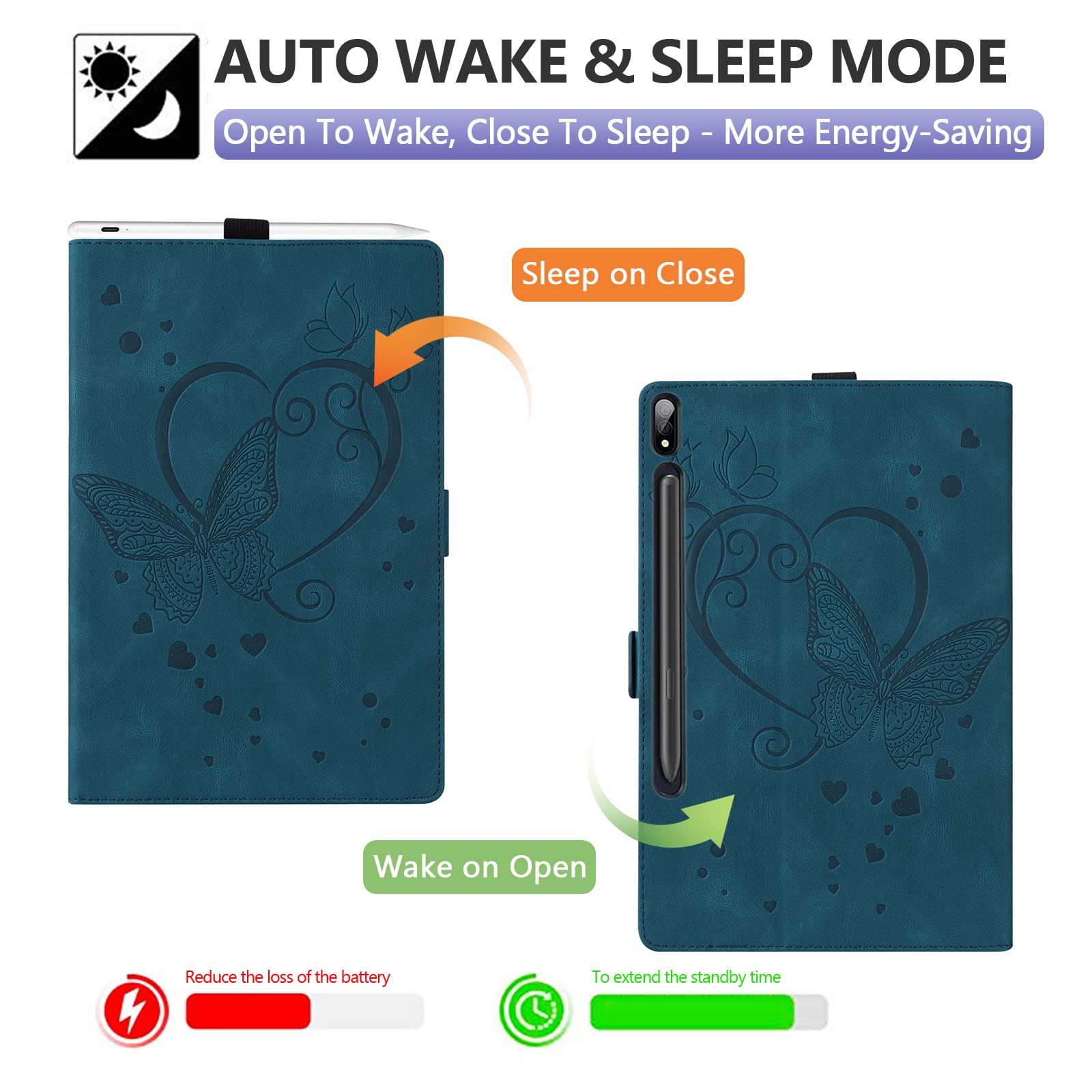 Galaxy Tab S8 Ultra Case 14.6 Inch - Premium Flip Leather Smart Wake/Sleep Cover [3D Embossed Butterfly] & Multiple Angles Stand