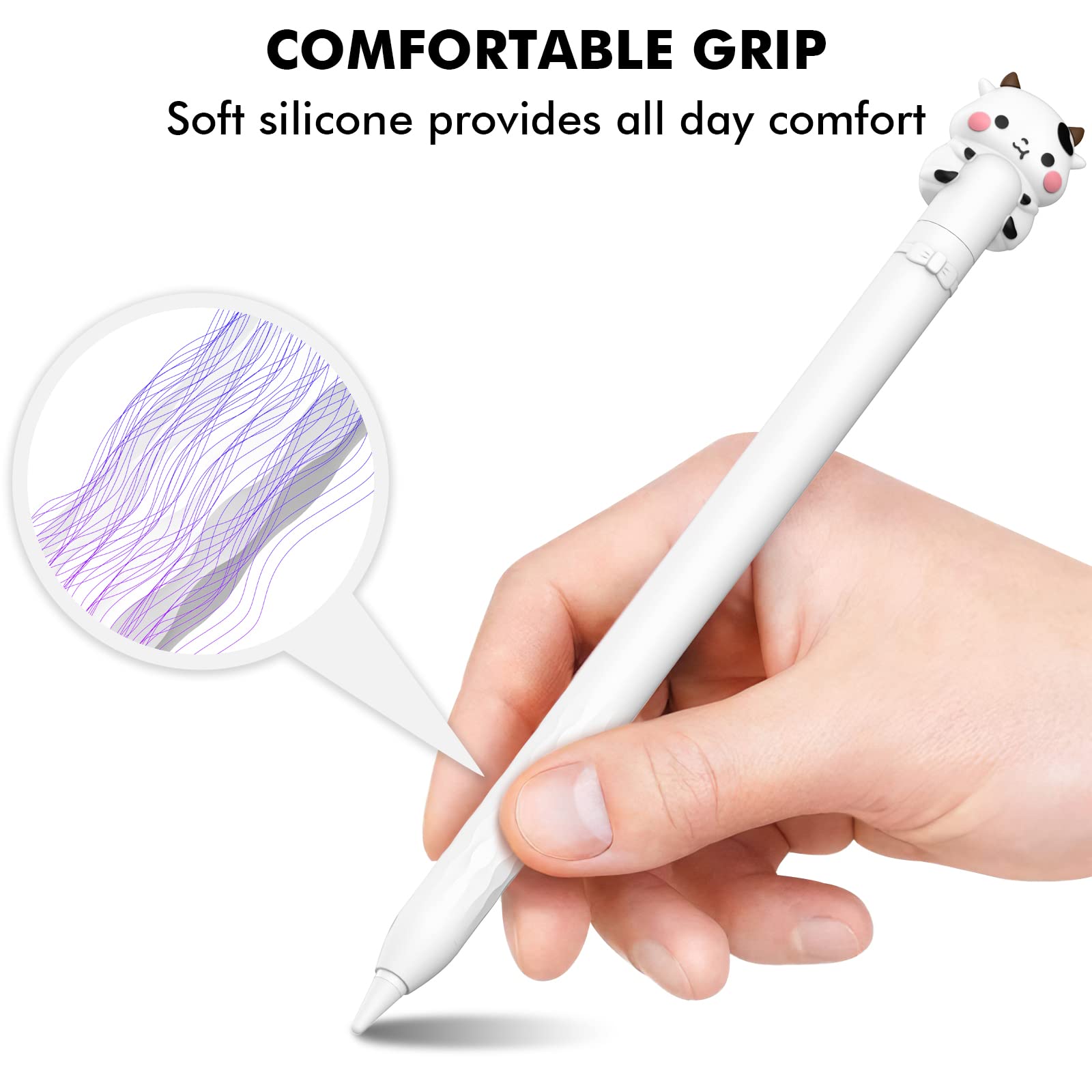 Niutrendz Cute Cow Apple Pencil Case For Apple Pencil 2Nd Generation Case Silicone Protective Cover Sleeve Skin Accessories (Whi