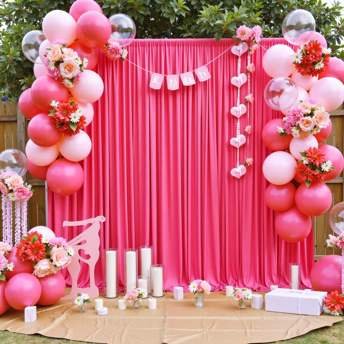 10 ft x 10 ft Wrinkle Free Hot Pink Backdrop Curtains for Parties, Polyester Fuchsia Photo Backdrop Drapes for Wedding Birthday
