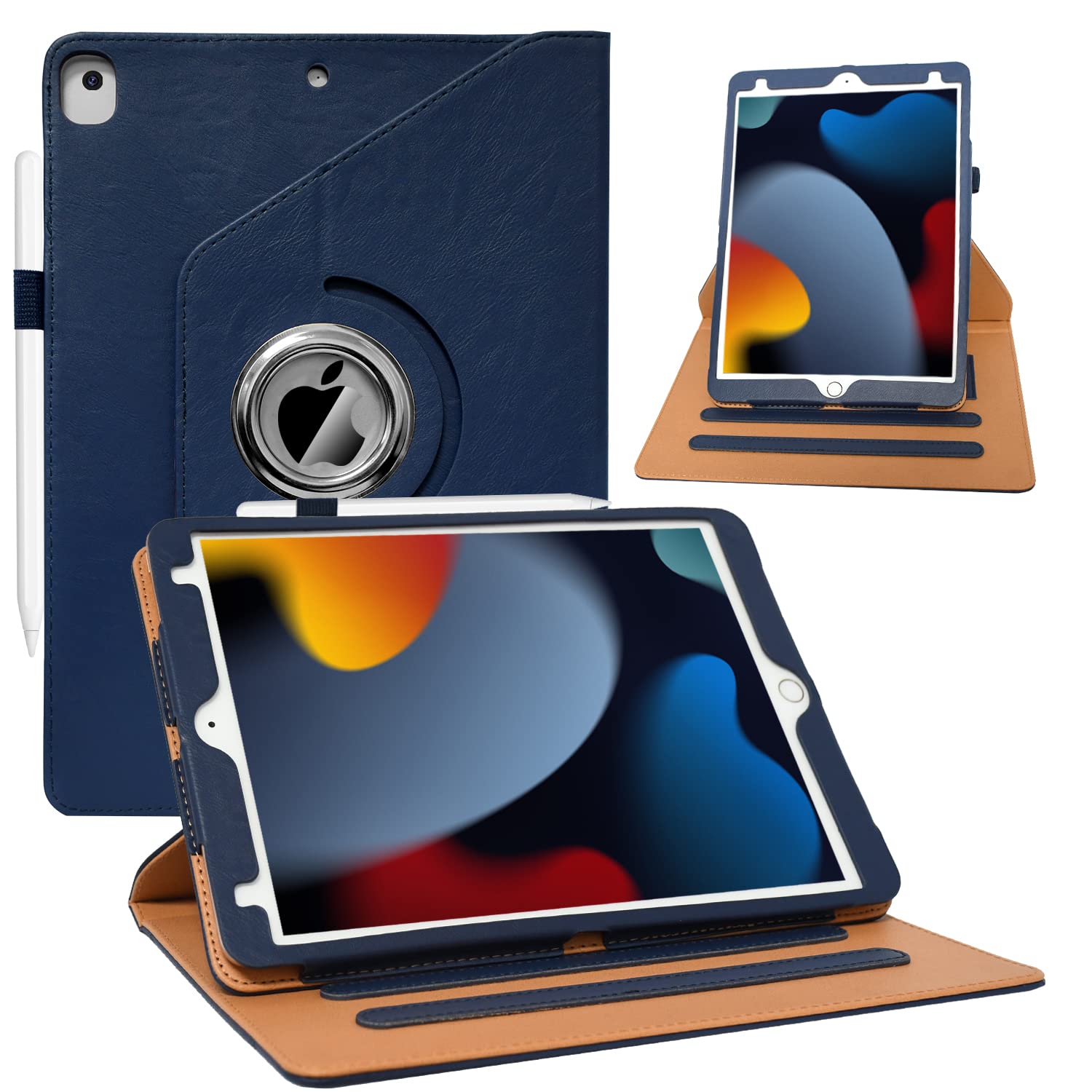 Zonefoker For New Ipad 9Th/ 8Th/ 7Th Generation Case, Ipad 10.2 Case, 360 Degree Rotating Multi Angle Viewing Stand, Leather Cov