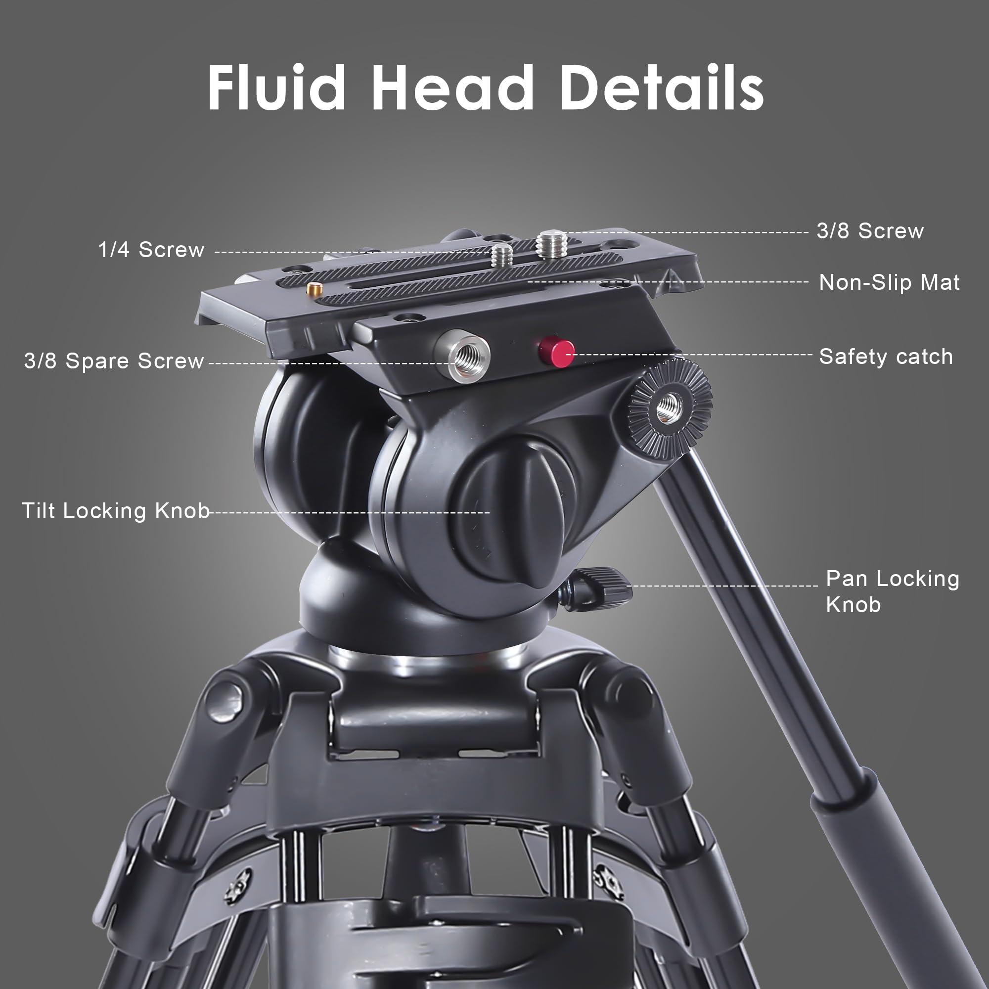 Miliboo Mtt601A Professional Camera Video Tripod With Fluid Head, Center Spreader And Qr Plate, Aluminum, 27.6-59.5 Inches Worki