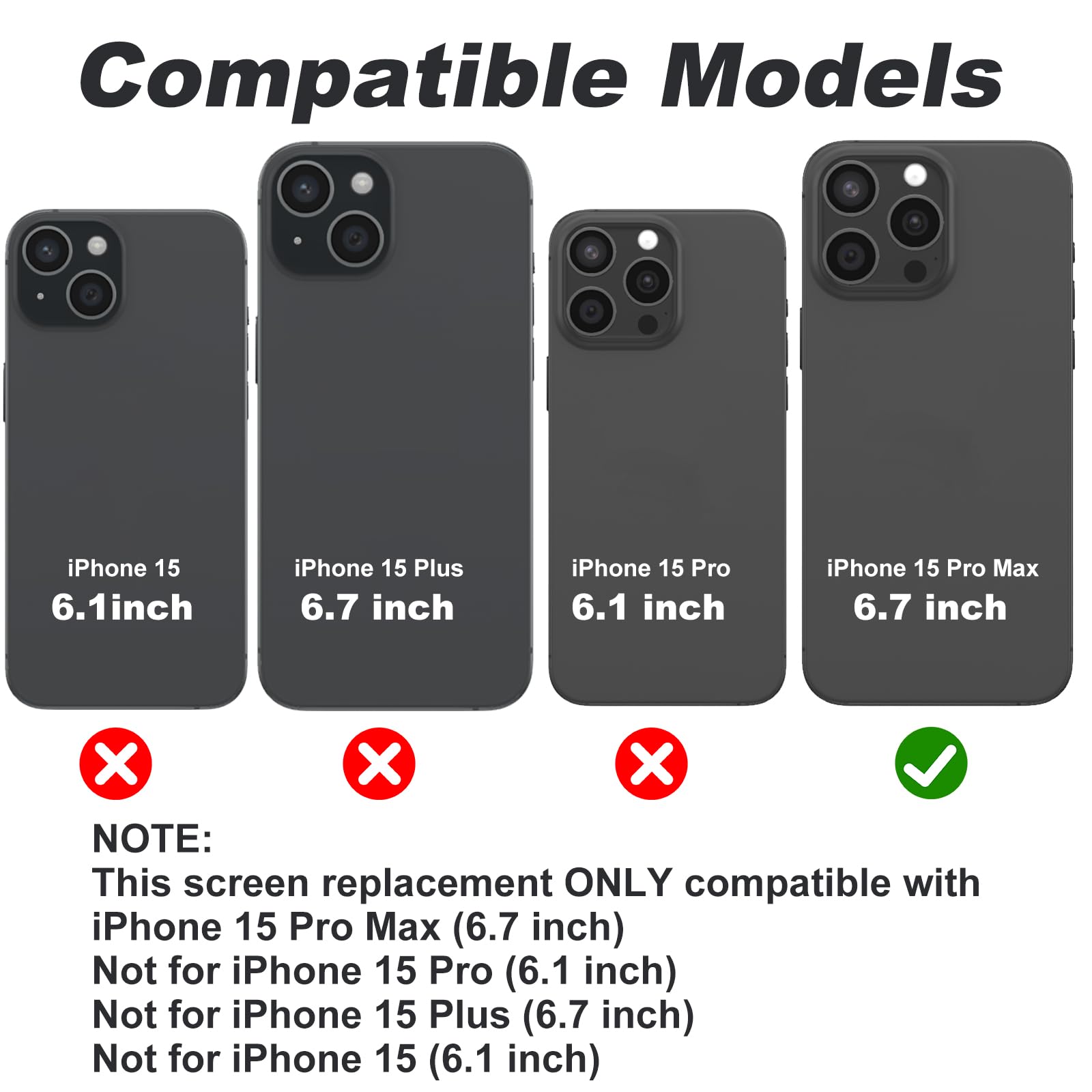 Digi4U Lcd For Iphone 15 Pro Max Screen Replacement, 6.7[3D Touch][Small Notch] Screen For Iphone 15 Pro Max Display Digitizer