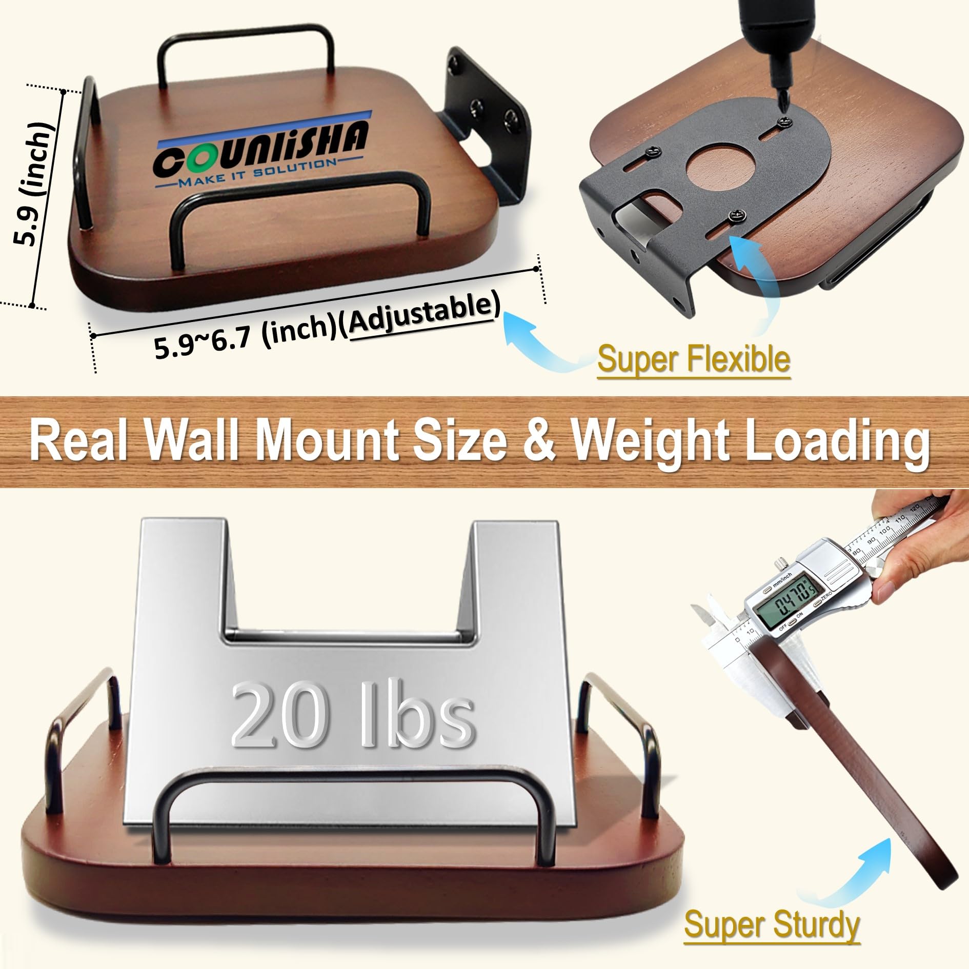 Counlisha Universal Speaker Wall Mount,Secure Adjustable Real Wood Wall Bracket Holder,Small Speakers Shelves For Bose,Homepod,Jbl,Sonos,Sony,Kef,Google,Roku (Walnut,2 Pack)