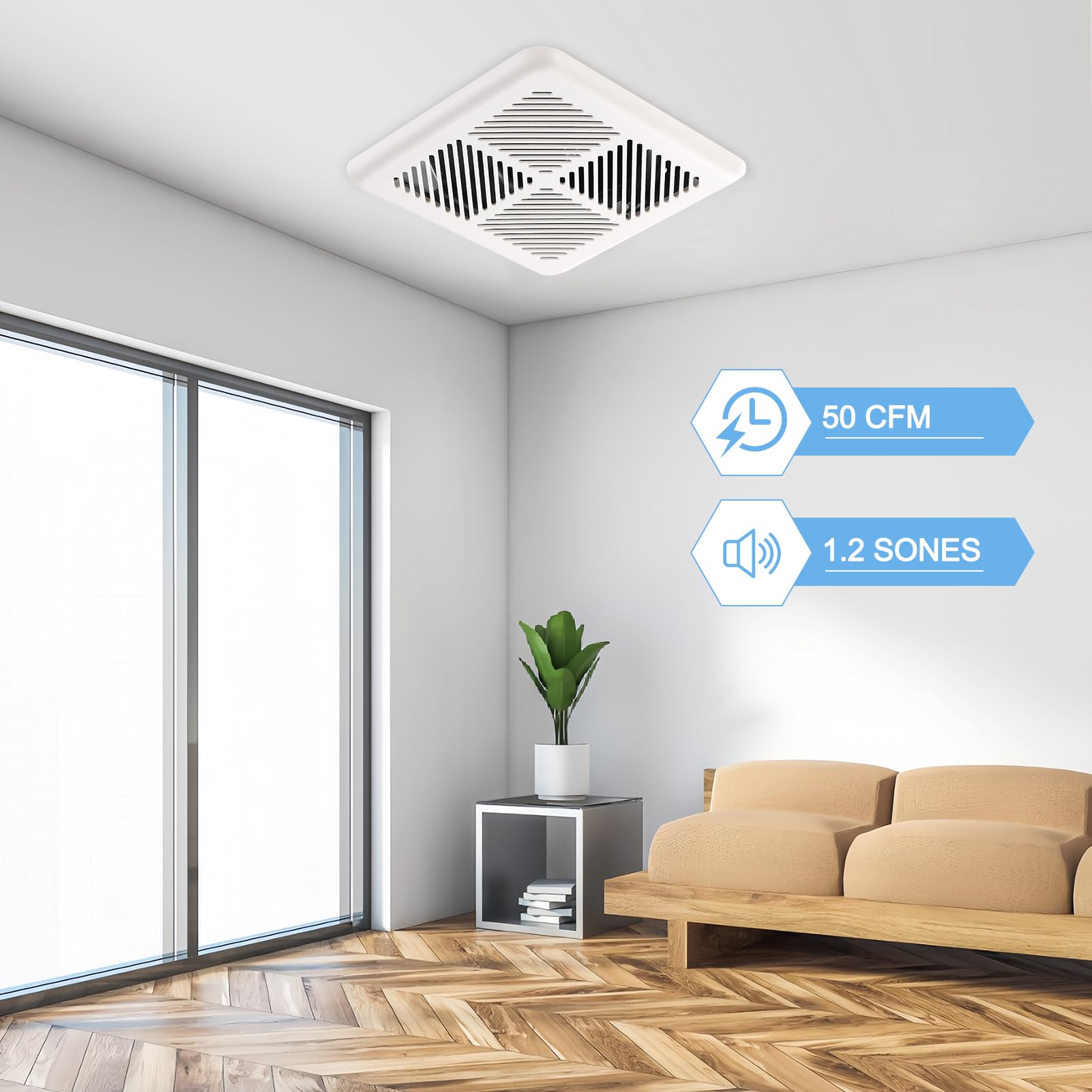 Tech Drive Very Quiet 50Cfm 1.2Sone Bathroom Ventilation And Exhaust Fan,3Inch Duct, Ceiling Or Wall Mounted Fan, Easy To Instal