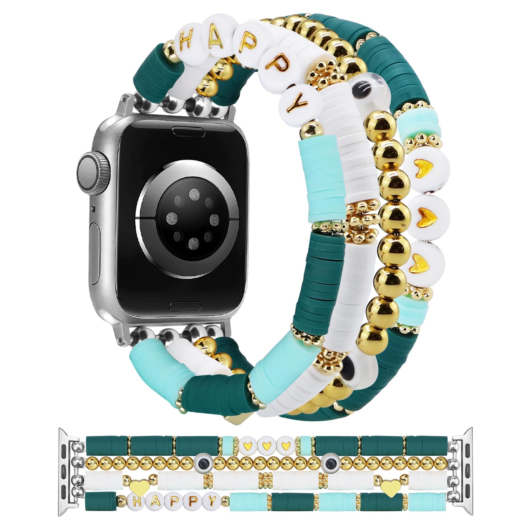 Jr.Dm Beaded Bracelet Compatible With Apple Watch 40Mm 38Mm 41Mm 42Mm For Women, Cute Preppy Green Evil Eye Jewelry Handmade Str