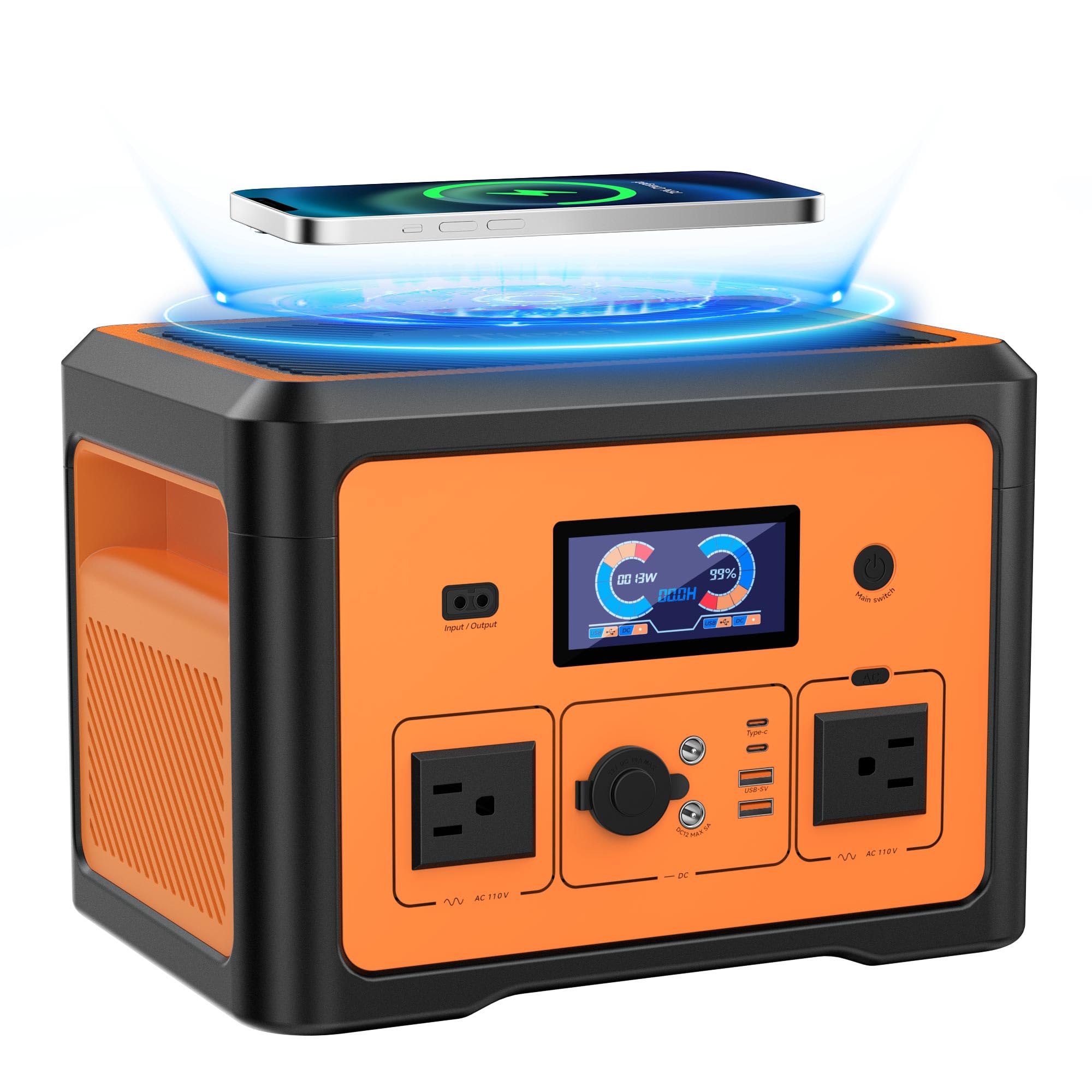Portable Power Station 600W(Peak 1800W), Solar Generator with 384WH LiFePO4 Battery, 10 Outputs & UPS Battery Backup, Generators