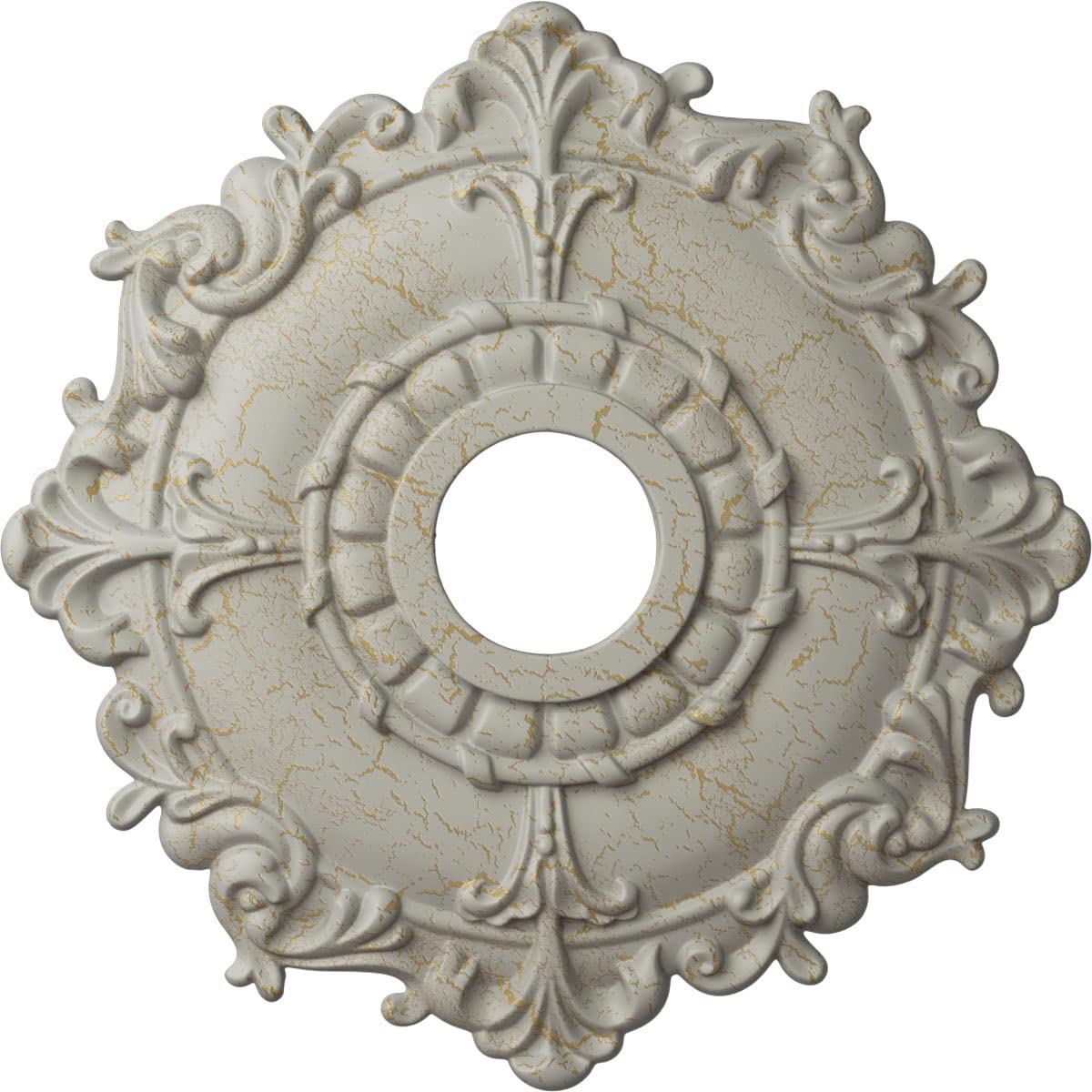 Ekena Millwork Cm18Rlpcc Riley Ceiling Medallion, 18''Od X 3 1/2''Id X 1 1/2''P, Pot Of Cream Crackle