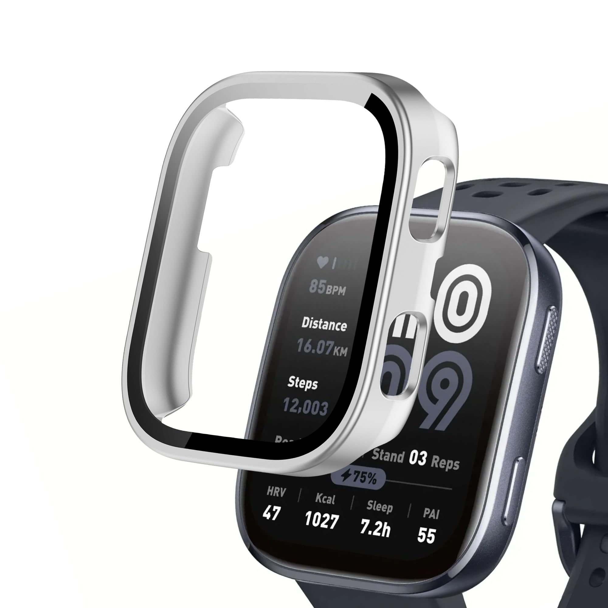 Orzero (1 Pack) Watch Case Compatible For Amazfit Bip 6, Protective Pc Frame Face Cover Built-In Tempered Glass Screen Protector