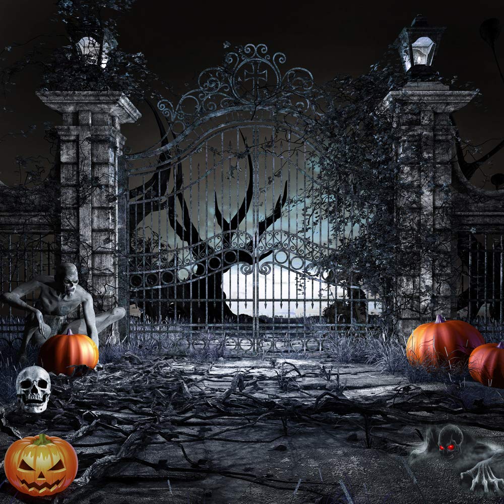 Capisco 10X10Ft Halloween Horrible Backdrops Pumpkin Ghost Photography Backgrounds For Halloween Party Night Ancient Architecture Vinyl Backdrop For Photoshoot Sco83B