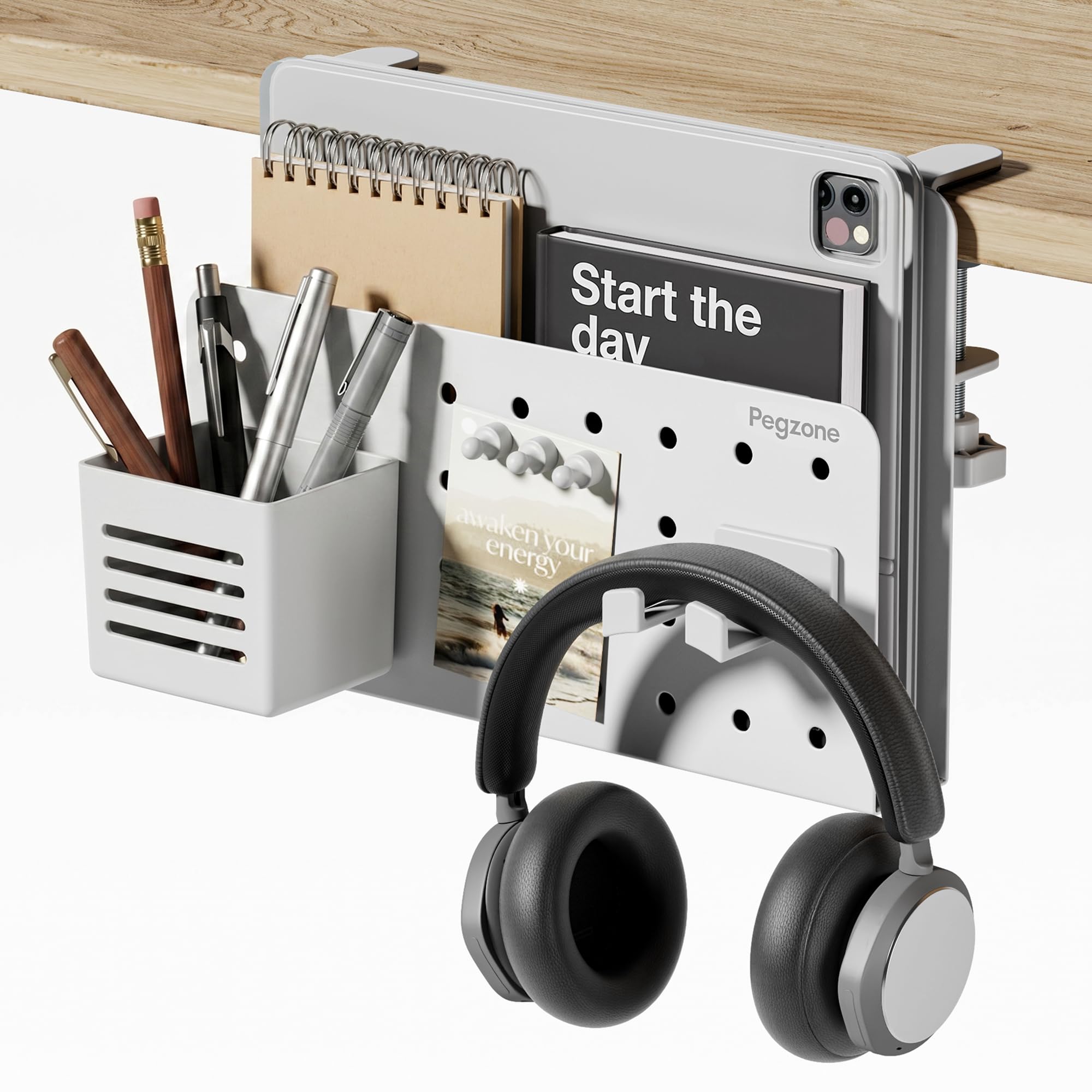 Under Desk Storage Organizer, Laptop Holder for 0.42.2 Desk Edge, White