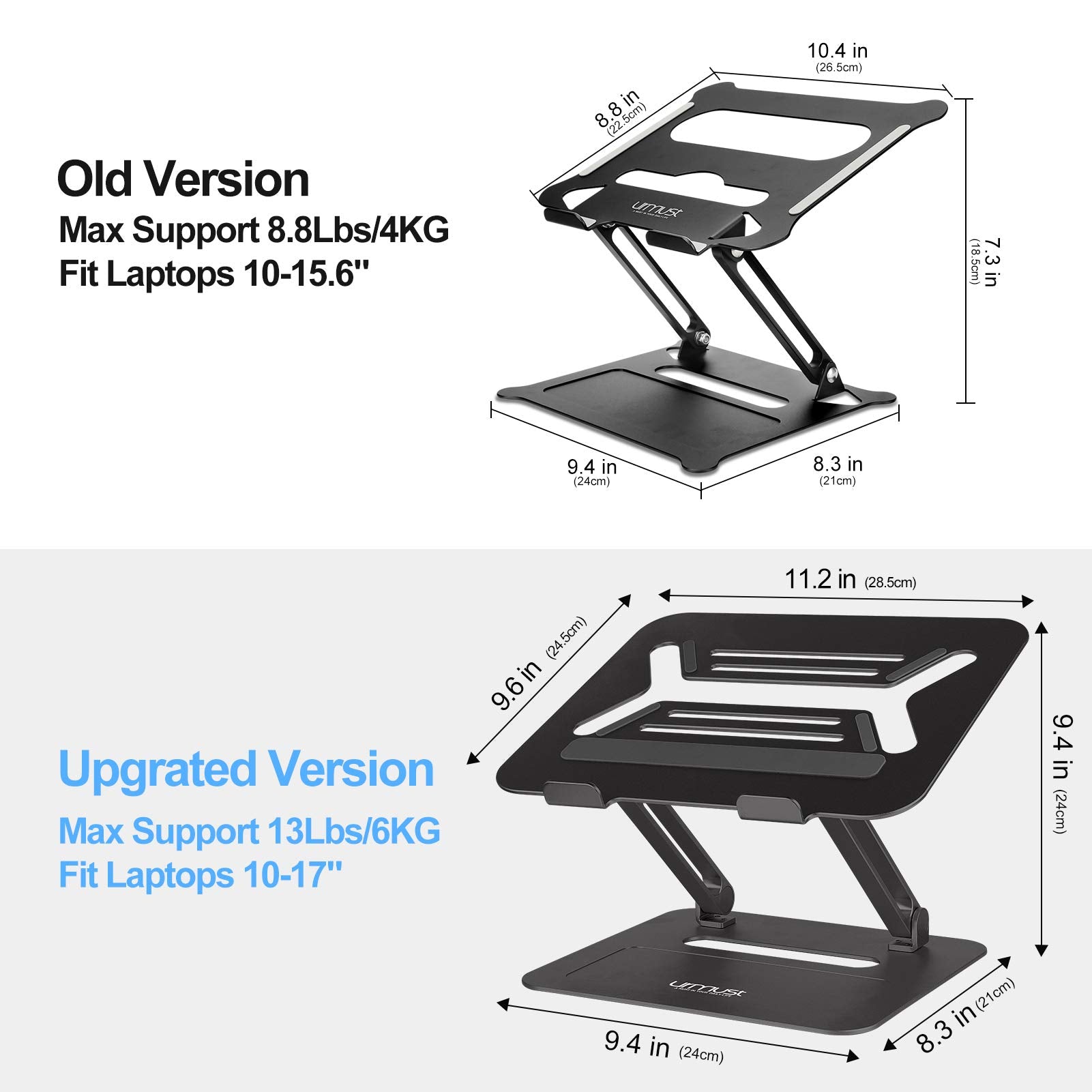 Urmust Adjustable Laptop Stand For Desk Aluminum Computer Stand For Laptop Riser Holder Notebook Stand Compatible With Macbook Air Pro Ultrabook All Laptops 11 17 Inch (Black)