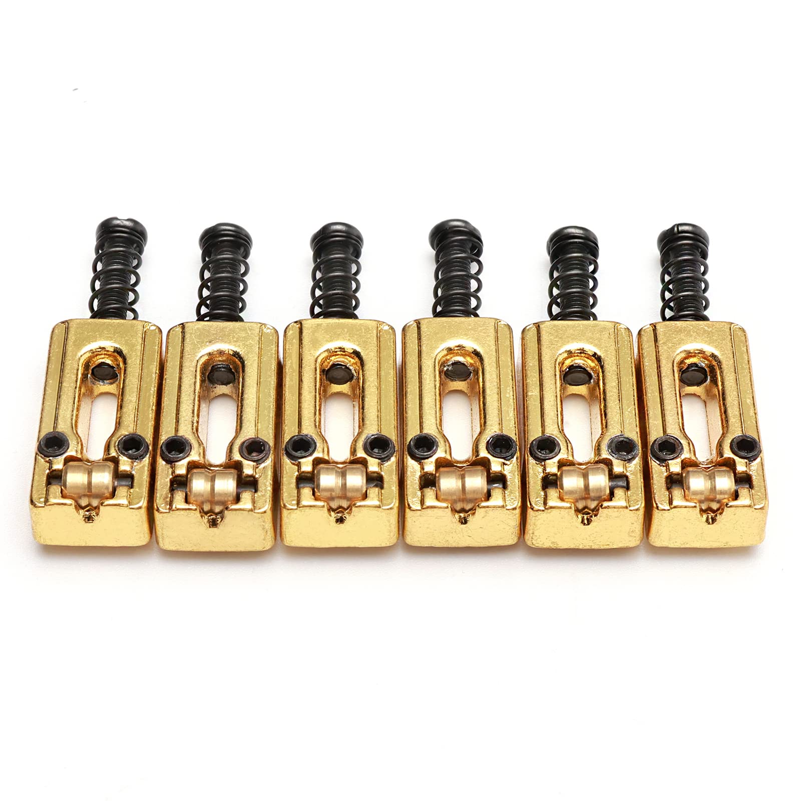 Unxuey Saddle For Electric Guitar, 6 Roller Ball Bridge Saddles For Fender Strat Tele Electric Guitar (6 Pack, Gold))