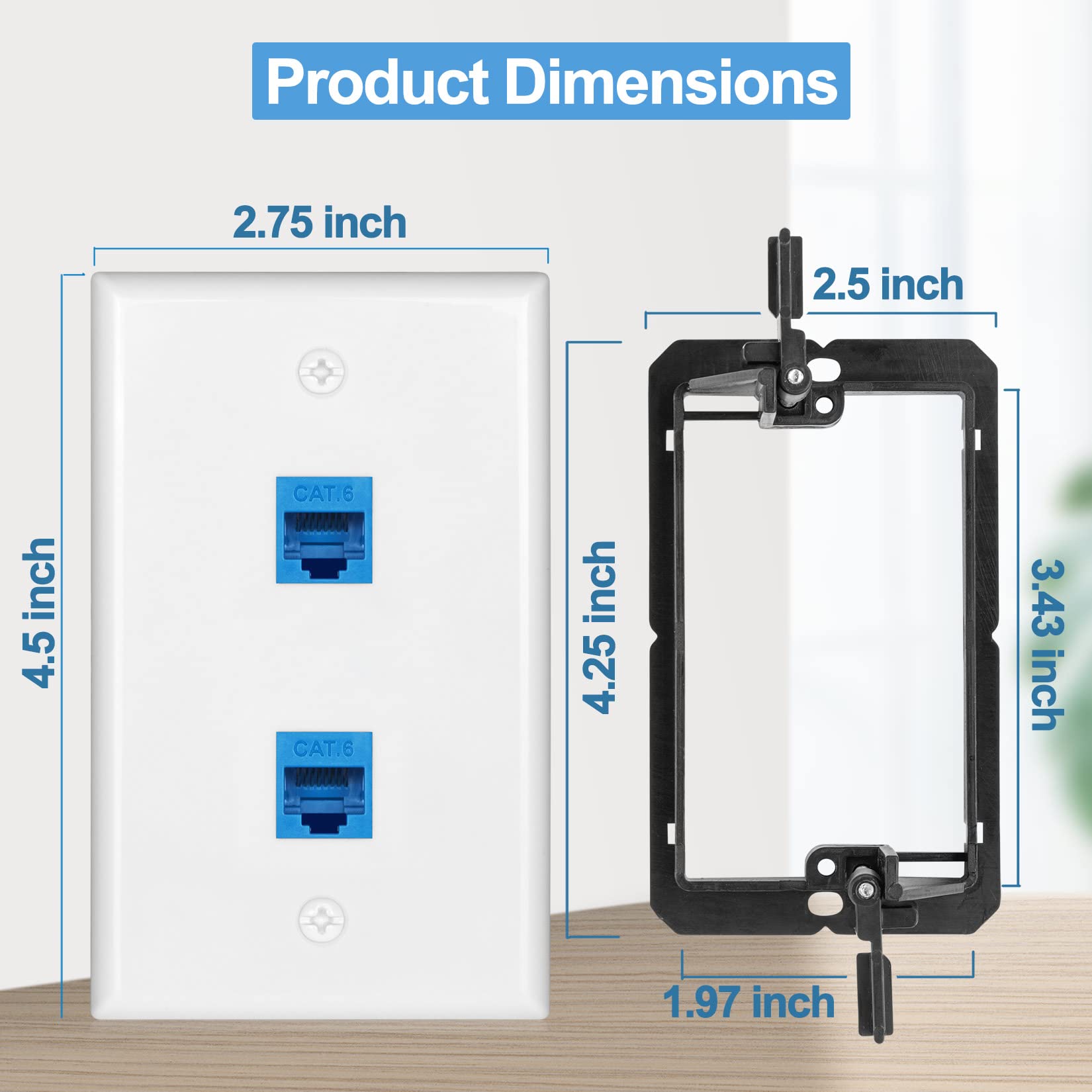 5 Pack Ethernet Wall Plate 2 Port Cat6 Outlet Jack Rj45 Keystone 2Port With Low Voltage Mounting Bracket Network Cables Inline C