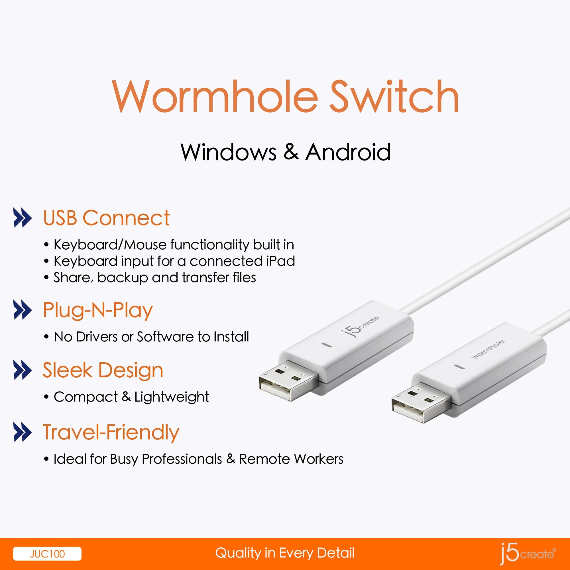 J5Create Juc100 Data, Keyboard, And Mouse Sharing/Transfer Usb Cable [ Wormhole Switch Windows To Windows ] Transfer Data Betwee