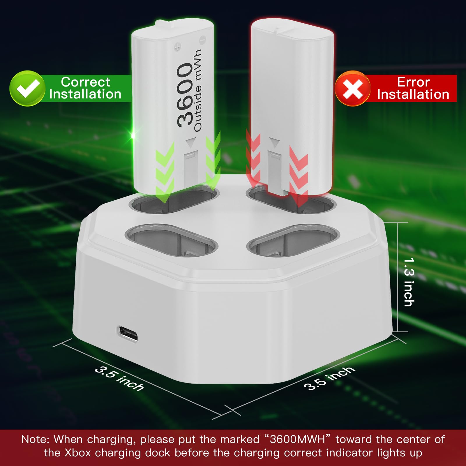 Kekucull 4 Pack Rechargeable Batteries For Xbox Controller,Charger Dock With 4 X 3600Mwh Nimh Battery For Xbox One/Xbox Series X