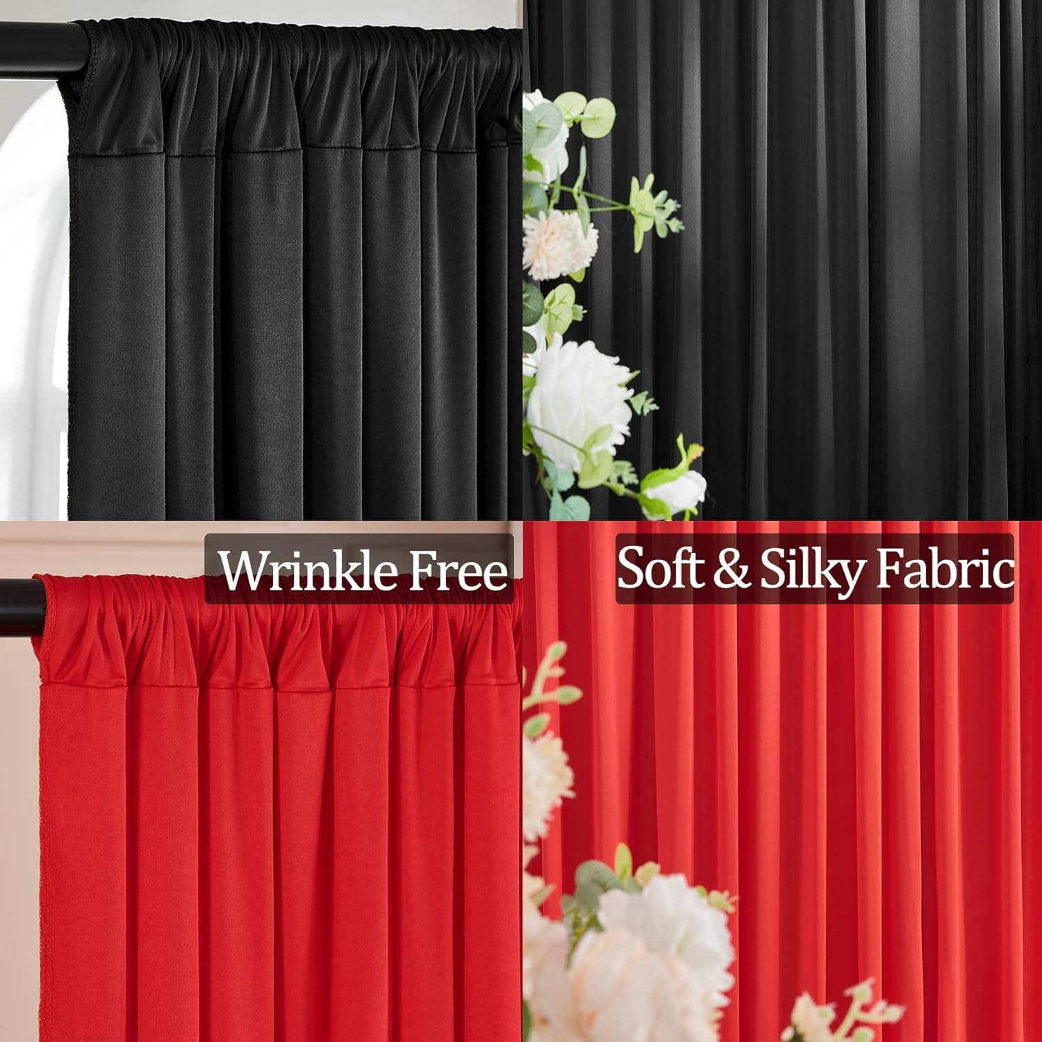 10X10Ft Black Backdrop Curtains And Red Backdrop Curtains Panels, Black And Red Backdrop Drapes For Party Home Decoration Suppli