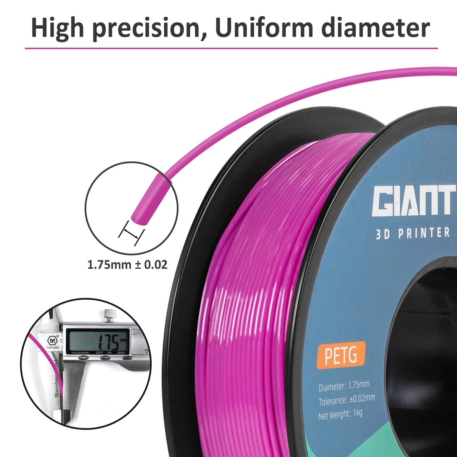 Giantarm Petg Filament 1.75, 3D Printer Filament Petg 1Kg(2.2Lb), Toughness Enhanced, Dimensional Accuracy +/ 0.02Mm, Vacuum Pac
