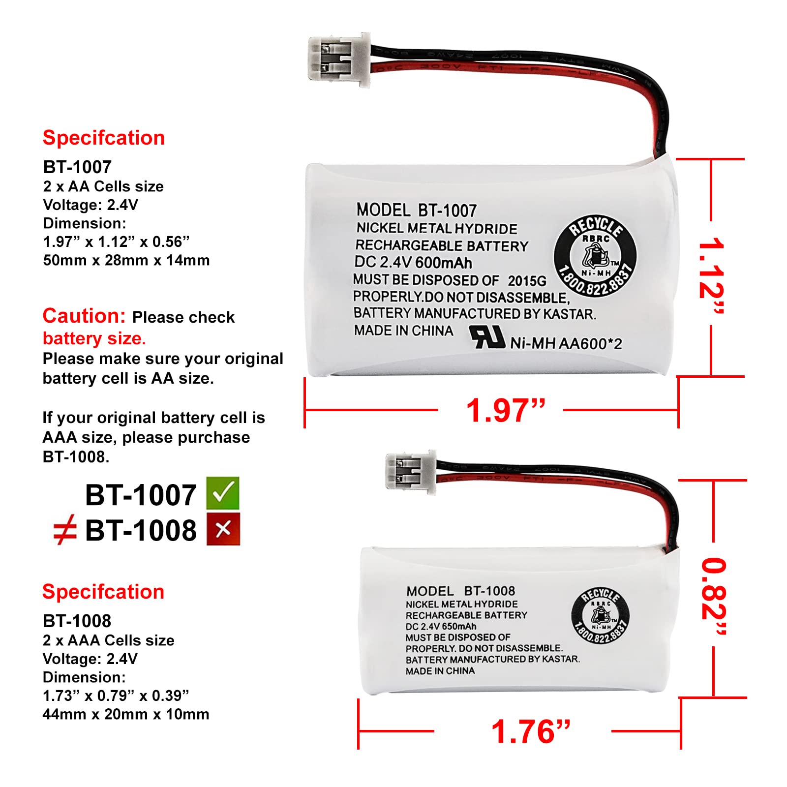 New! Genuine Uniden Bbty0651101 Bt 1007 Nimh 600Mah Dc 2.4V Rechargeable Cordless Telephone Battery (2 Pack)