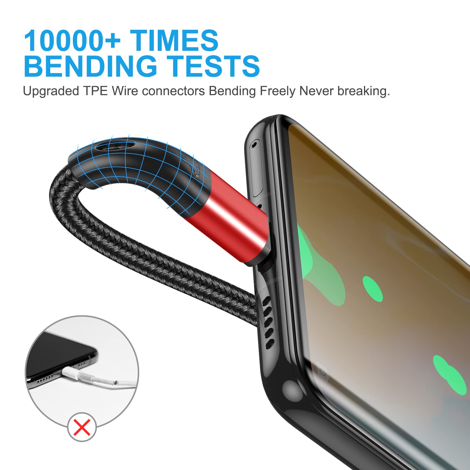 Usb Type C Cable Fast Charging,3Pack 10Ft Premium Nylon Braided 3A Rapid Charger Quick Cord,Type C To A Cable Compatible For Samsung Galaxy S21 S20 S10 S9 S8 Plus,Note 20 10 9 8, Lg V50 V40 G8(Red)