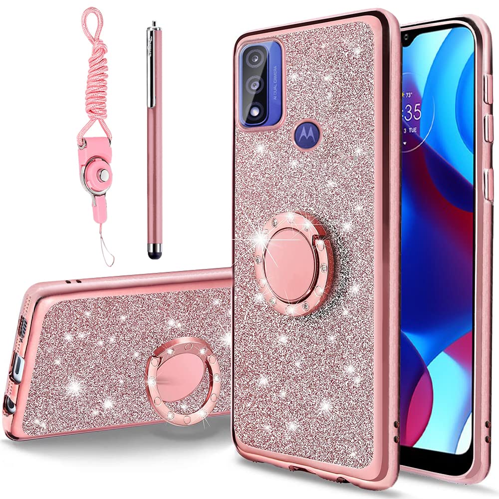 B Wishy For Motorola Moto G Pure Phone Case,Moto G Power 2022 Case For Women, Glitter Butterfly Heart Floral Slim Tpu Protective