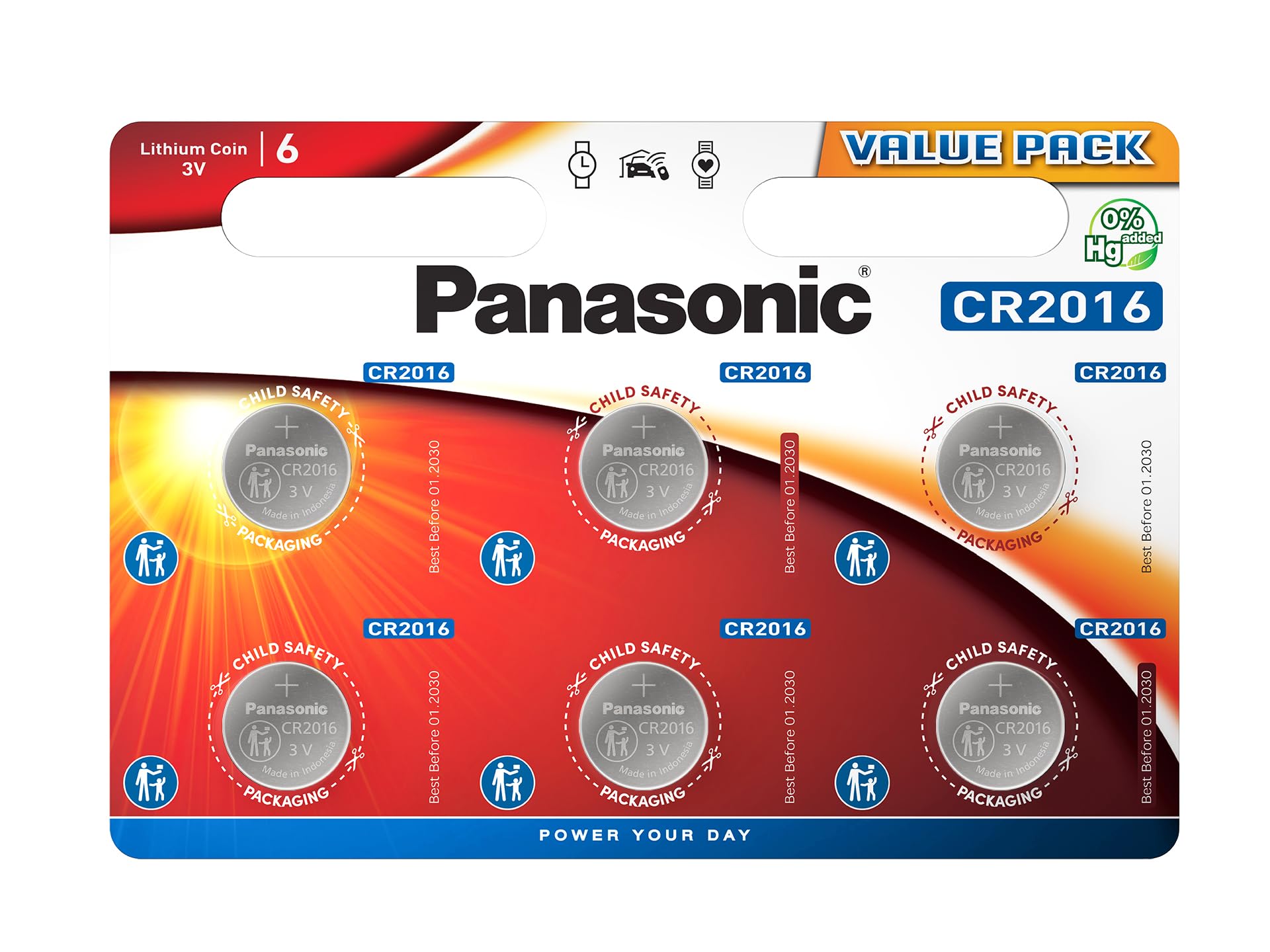 Panasonic Corp Cr2016 Lithium Button Cell Battery 3V 90 Mah Blister Pack Of 6