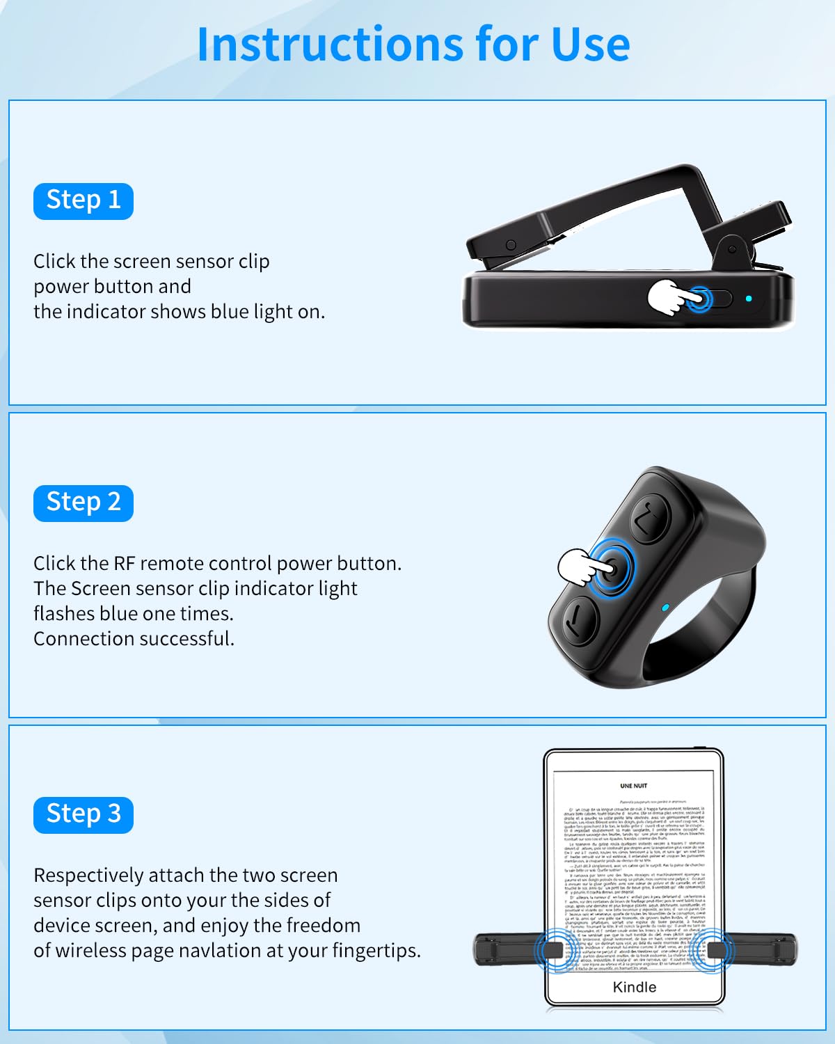 Biftu Rf Remote Page Turner For Kindle Paperwhite Oasis Kobo Ereaders, Taking Photos Camera Video Recording Remote Triggers, Pag