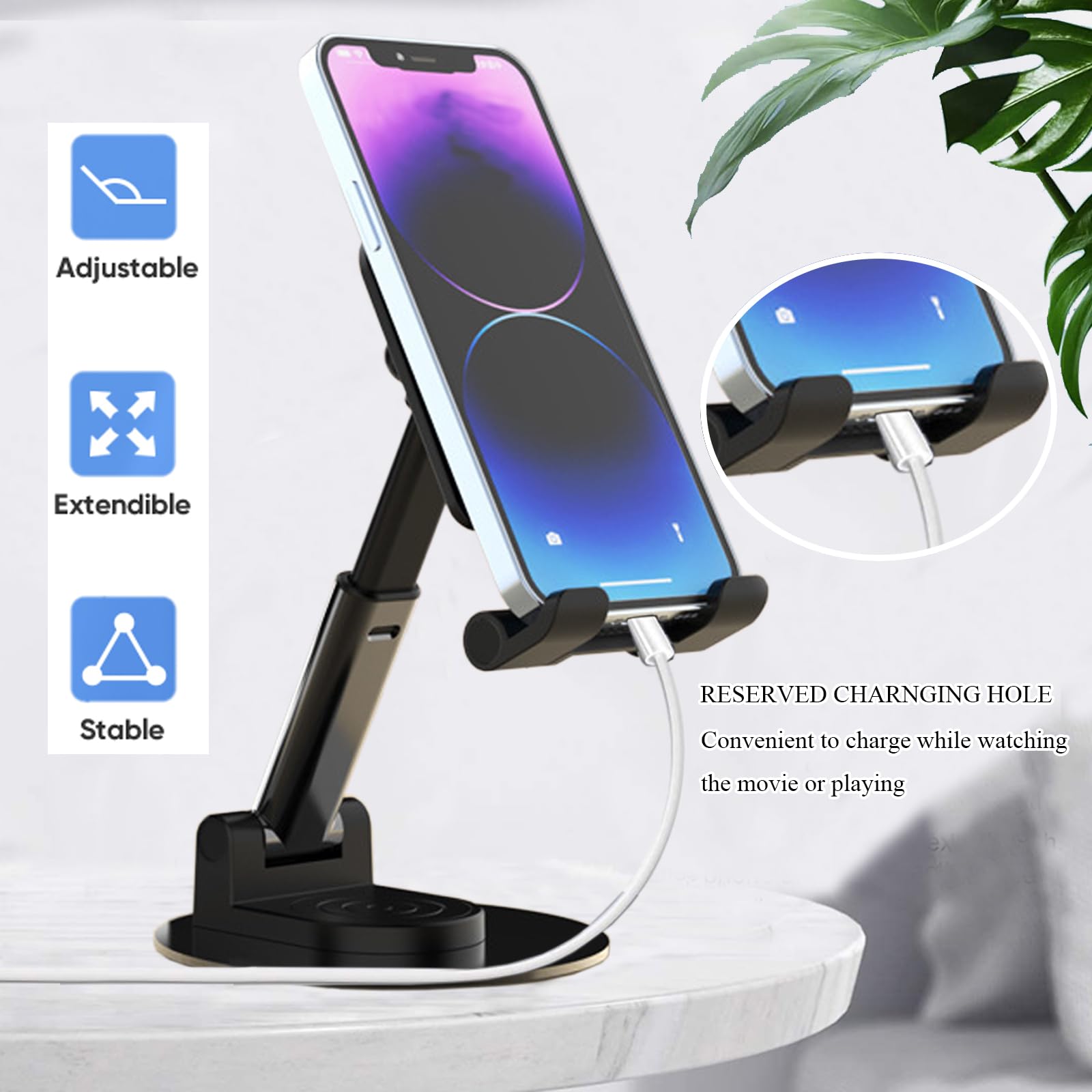 Rotatable Cell Phone Stand For Desk, Height Angle Adjustable Phone Holder Portable Phone Stand Compatible For Most Smartphones I