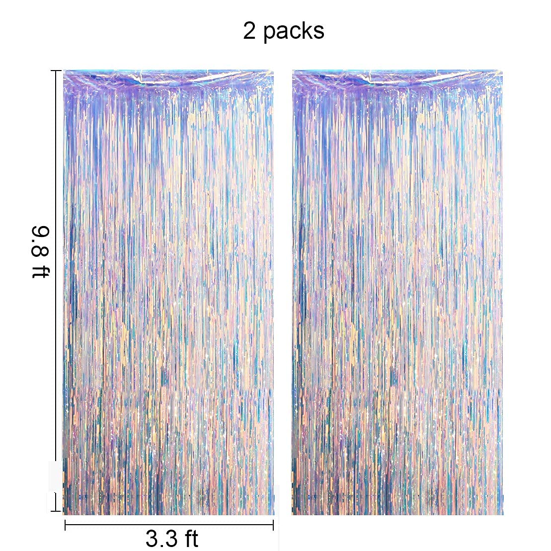 Gorgeous Holographic Party Backdrop Curtains   6.5X9.8 Feet, Pack Of 2 | Iridescent Colorful Fringe Curtain With Non Marking Tap