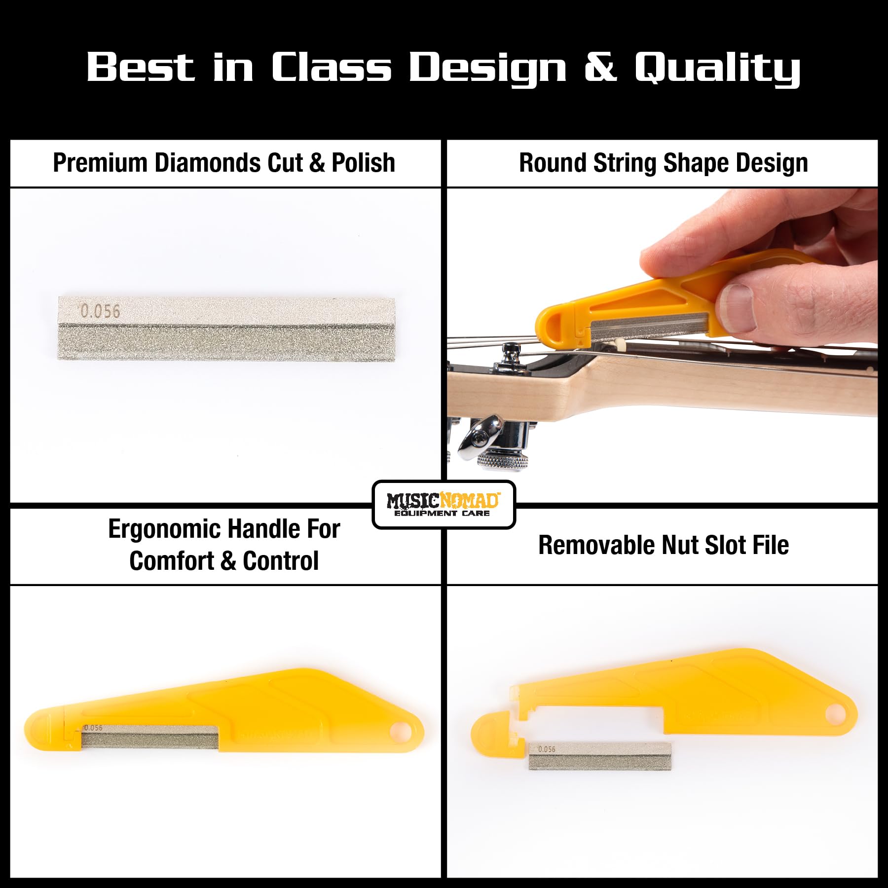 Musicnomad Mn673 5 Pc. Diamond Coated Bass Nut Slotting File Set, With Storage Case