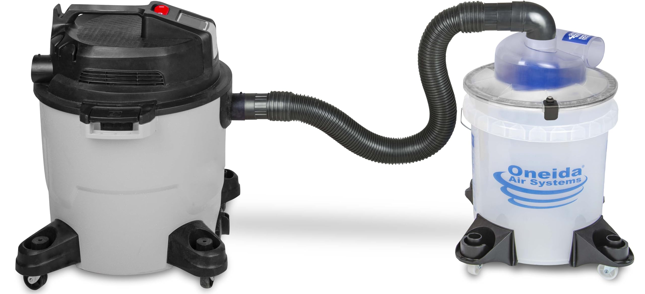 Oneida Dust Deputy Low Pro Deluxe Lid Dust Separator Kit With See Through 5 Gallon Clear Bucket & Casters For Wet/Dry Vacuums