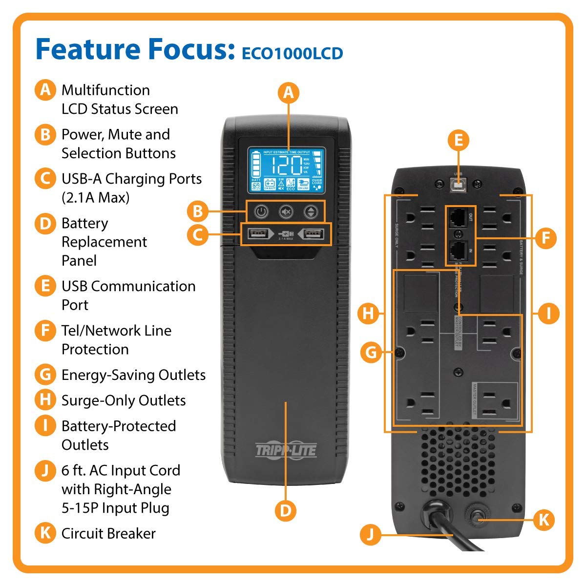 Tripp Lite 1000Va Ups Battery Backup Surge Protector Energy-Star Certified, Avr, 8-Outlet Uninterruptible Power Supply, Usb Char