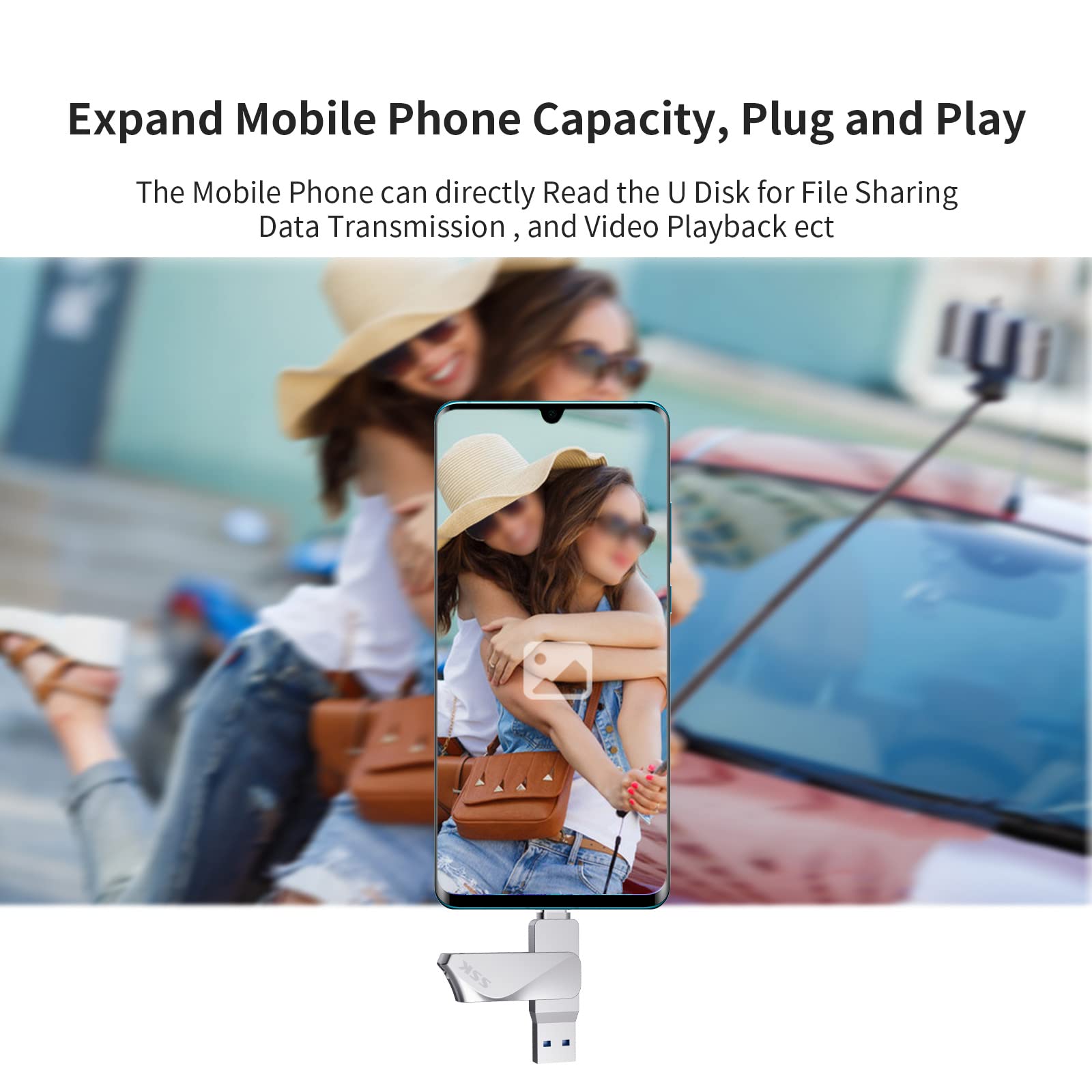 Ssk 128Gb Usb C Flash Drive Dual Drive 2 In 1 Otg Usb A 3.2 + Type C Memory Stick Thumb Drive, Thunderbolt Pendrive Up To 200Mb/S Transfer Speed Photo Stick For Android Phones/Tablets/Mac/Laptop