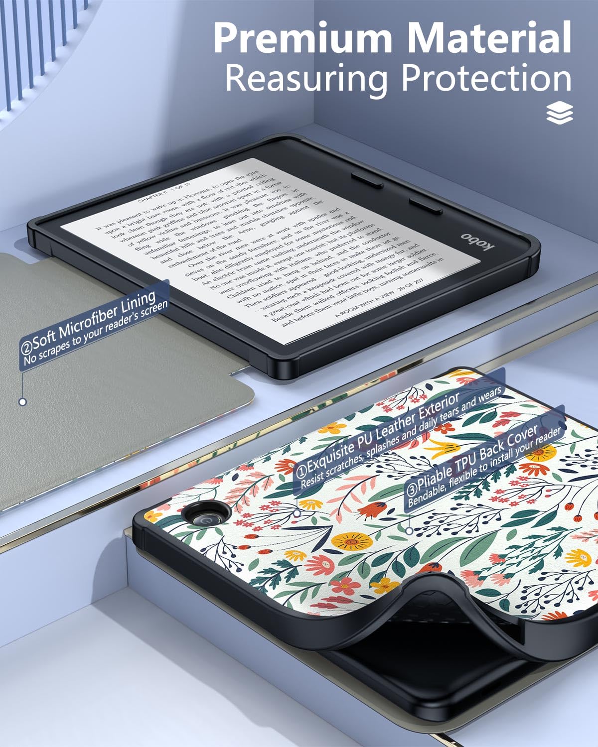 MoKo Case for Kobo Libra Colour 7' 2024 Release, Ultra Slim Lightweight with Auto Wake/Sleep Cover Folio Case for Kobo Libra Colour 7' 2024, Agave Green