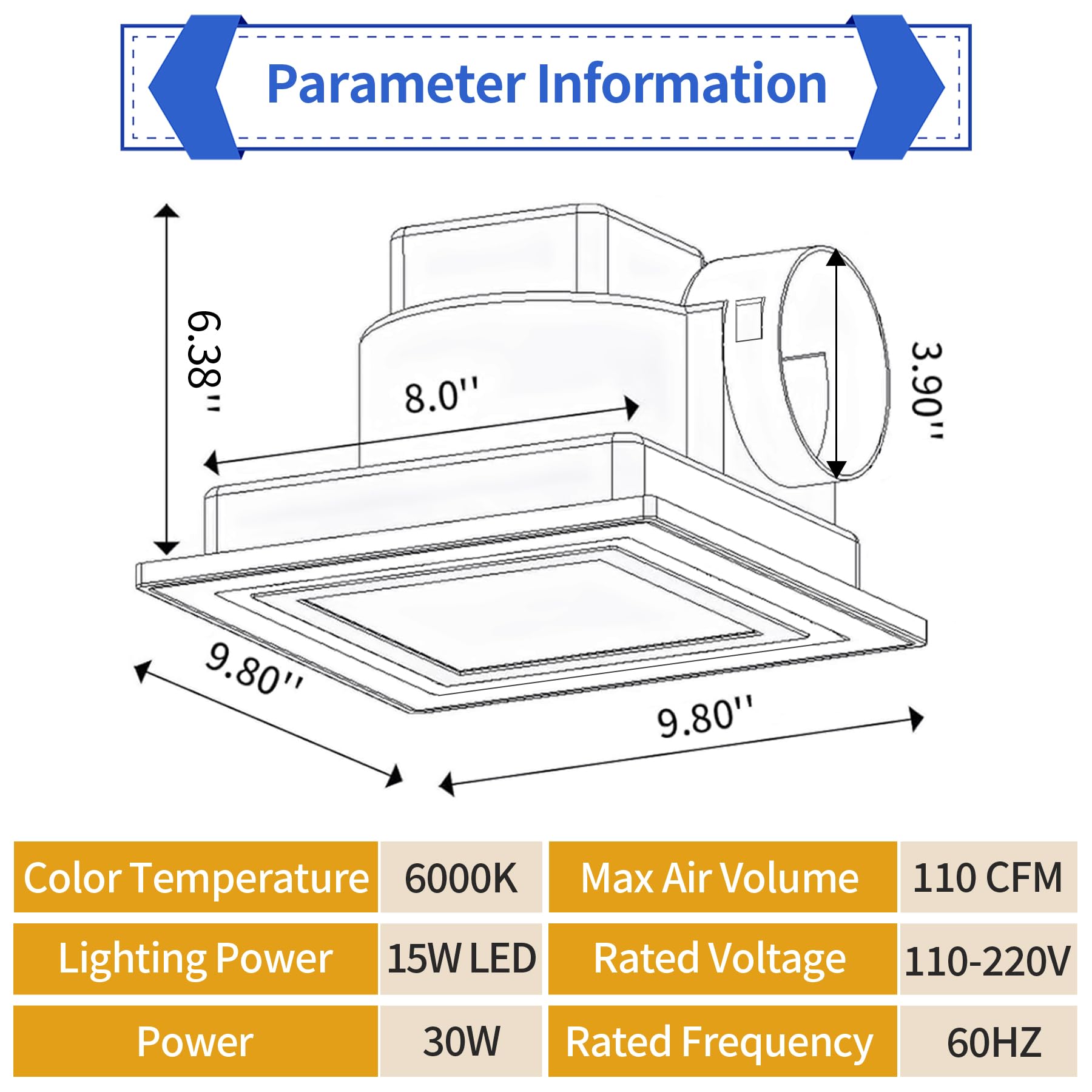 Yopmb Bathroom Exhaust Fan With Led Light ,Square Ceiling Mount Quiet Exhaust Fan For Shower/Bathroom/Office/Home/Restroom,1.0 S