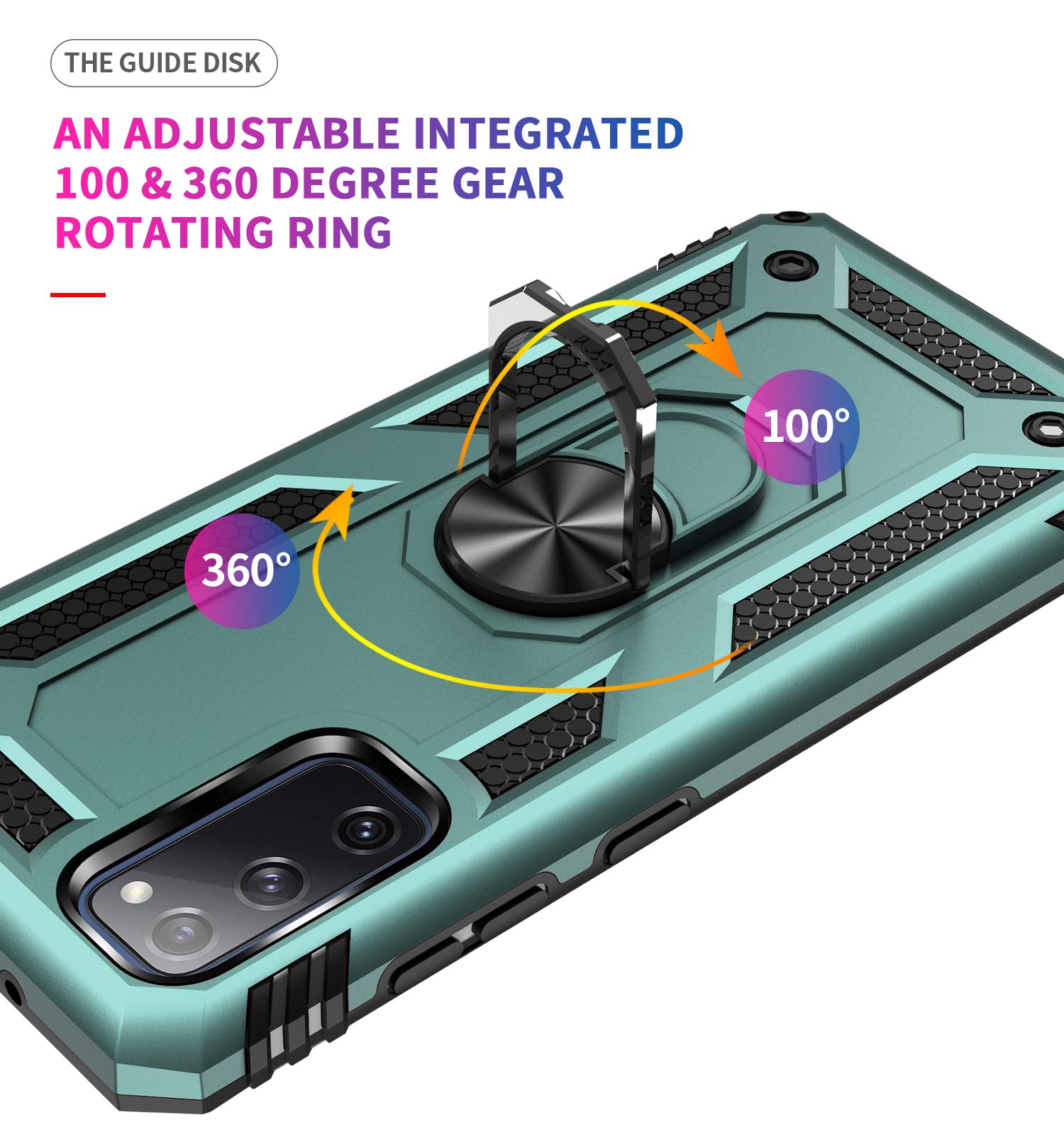 Addit Samsung S20 Fe Case, Military Grade, Heavy Duty With Stand Ring & Magnet Car Mount - Teal