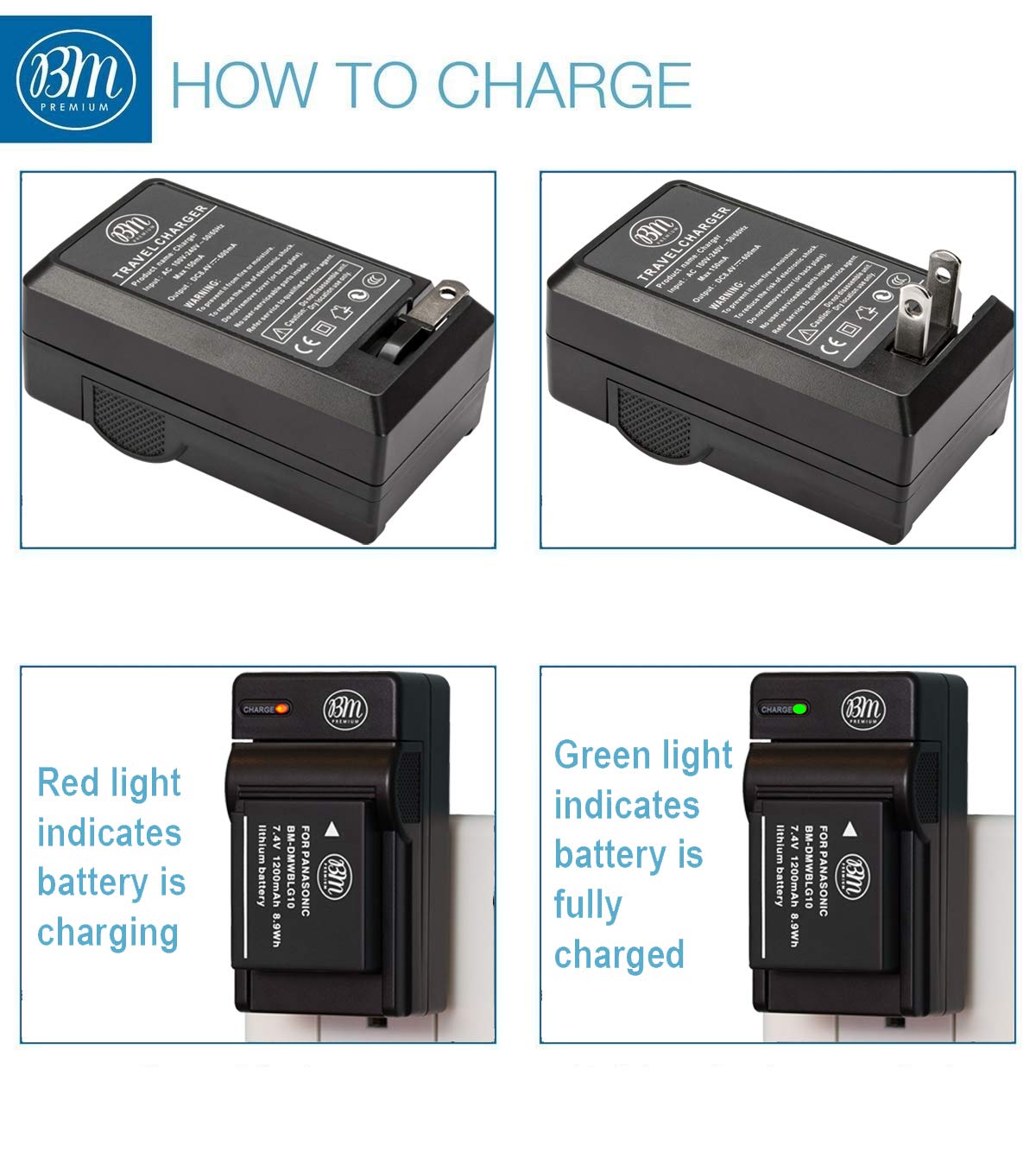 BM 2 Pack of DMW BLG10 Batteries and Charger for Panasonic Lumix DC G100, DC ZS80, DC GX9, DC LX100 II, DC ZS200, DC ZS70, DMC GX80, DMC GX85, DMC ZS60, DMC ZS100, DMC GF6, DMC GX7K, DMC LX100K Camera