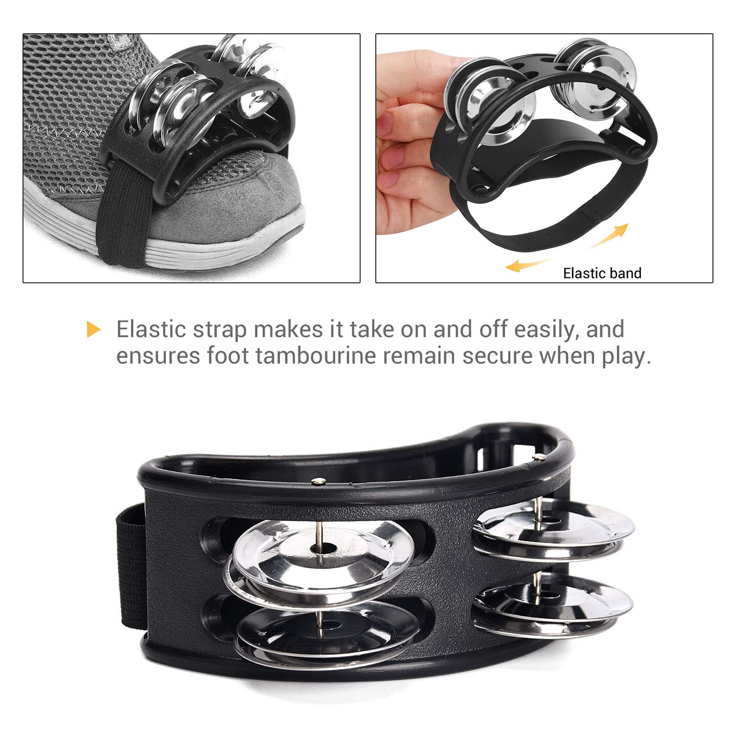Facmogu 2Pcs Foot Tambourine Percussion, Musical Instrument Percussion Pedal With Steel Jingle Bells For Drum & Guitar Playing,