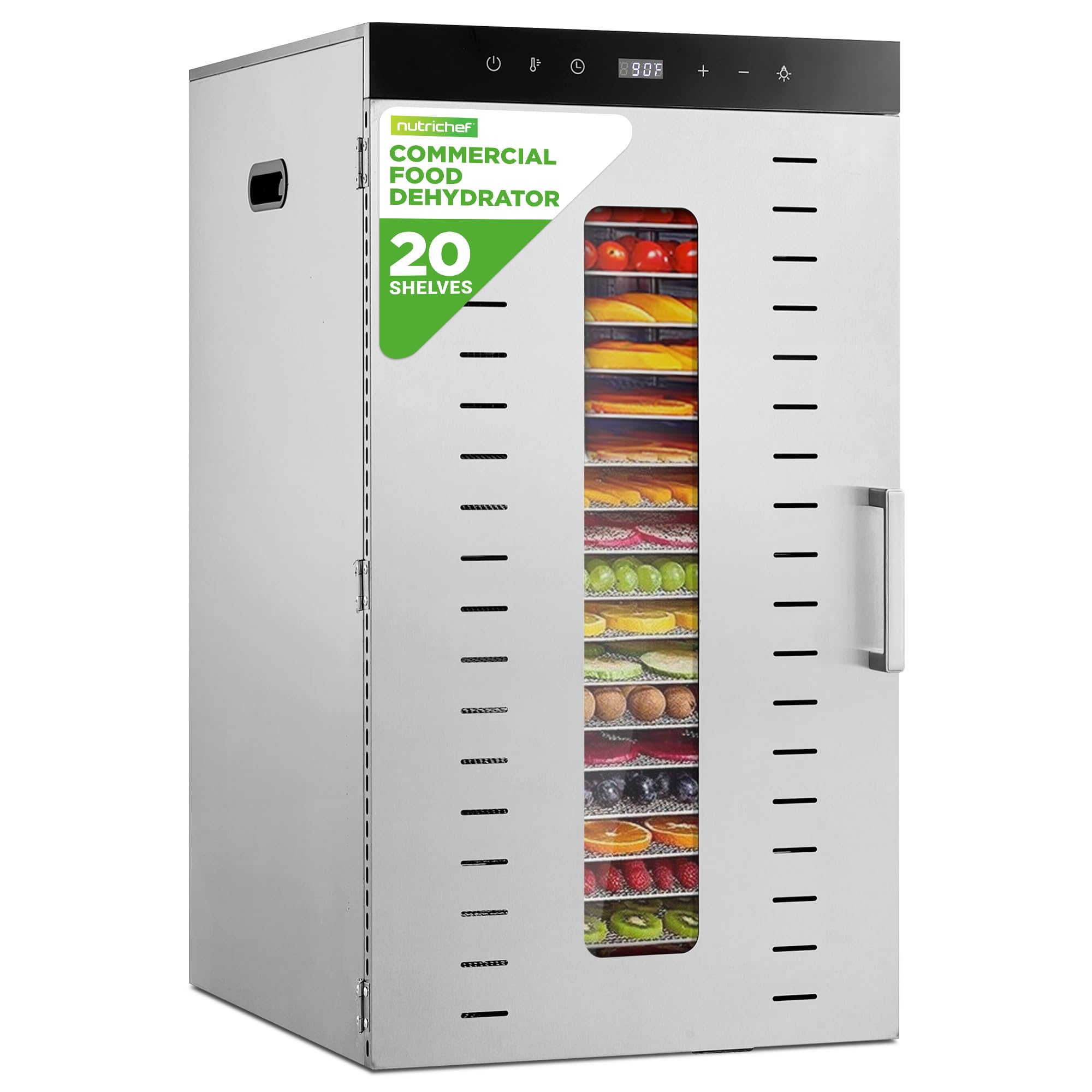 NutriChef 20 Layer Commercial Food Dehydrator Machine - Includes 20 Stainless Steel Trays, Built-in Digital Timer and Temperatur