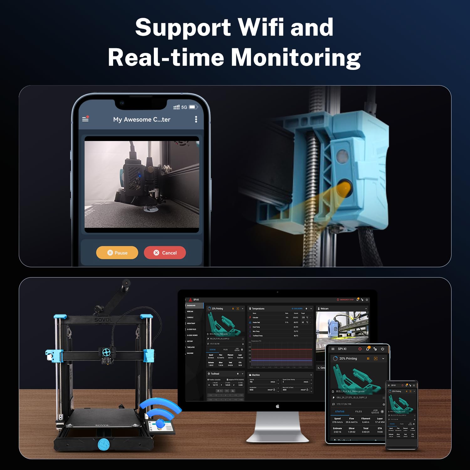 Sovol Sv06 Plus Ace 3D Printer Open Source, 500Mm/S Max High Speed 3D Printers, Fully Auto Leveling, With Camera Upgraded Struct