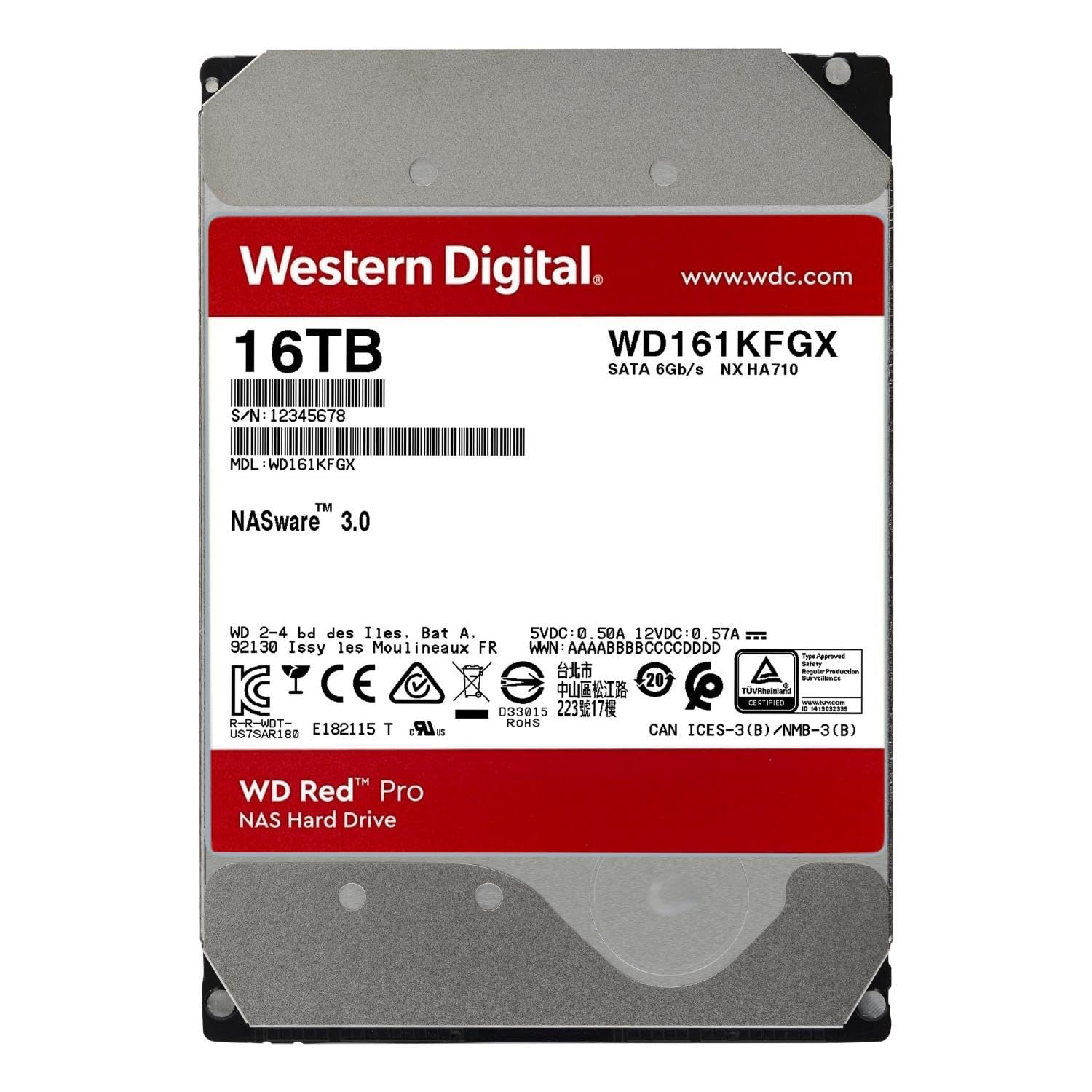 Western Digital 16Tb Wd Red Pro Nas Internal Hard Drive Hdd - 7200 Rpm, Sata 6 Gb/S, Cmr, 512 Mb Cache, 3.5 - Wd161Kfgx