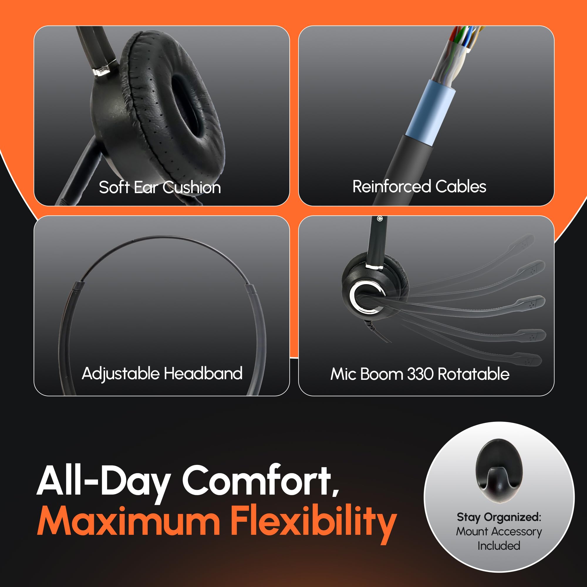 Spracht Zum Rj9 Dual Ear Headset With Noise Canceling Microphone For Desk Phones | Compatible With Desk Phones | Not For Compute