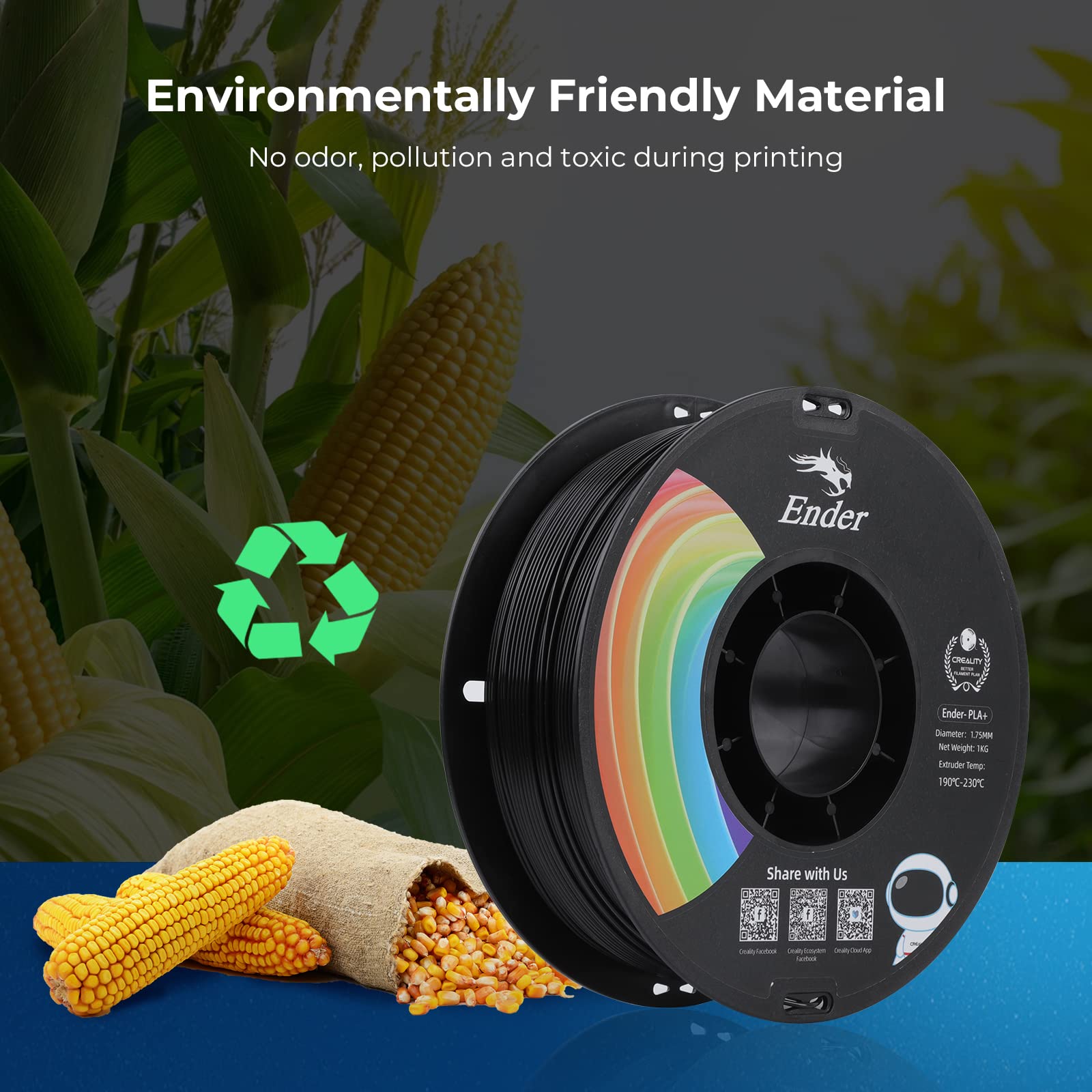 Creality 3D Printer Filament, Upgrade Ender Pla+ Filament 1.75Mm Black, 1Kg Spool (2.2Lbs), Accuracy +/  0.02Mm, 3D Printing Fil