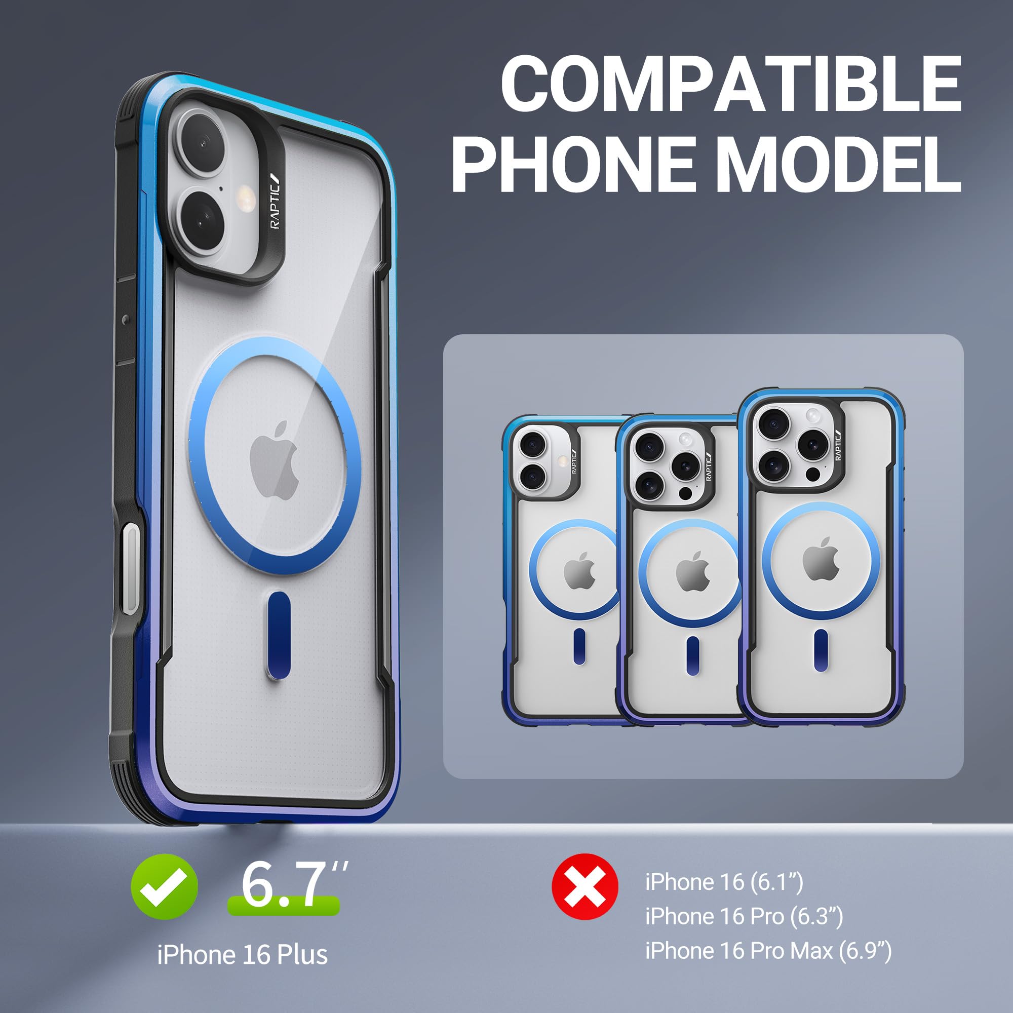 Raptic Shield 2.0 For Iphone 16 Plus Case, [For 2024 Capture Button Shockproof Protective Clear Case], Military Grade 13Ft Drop