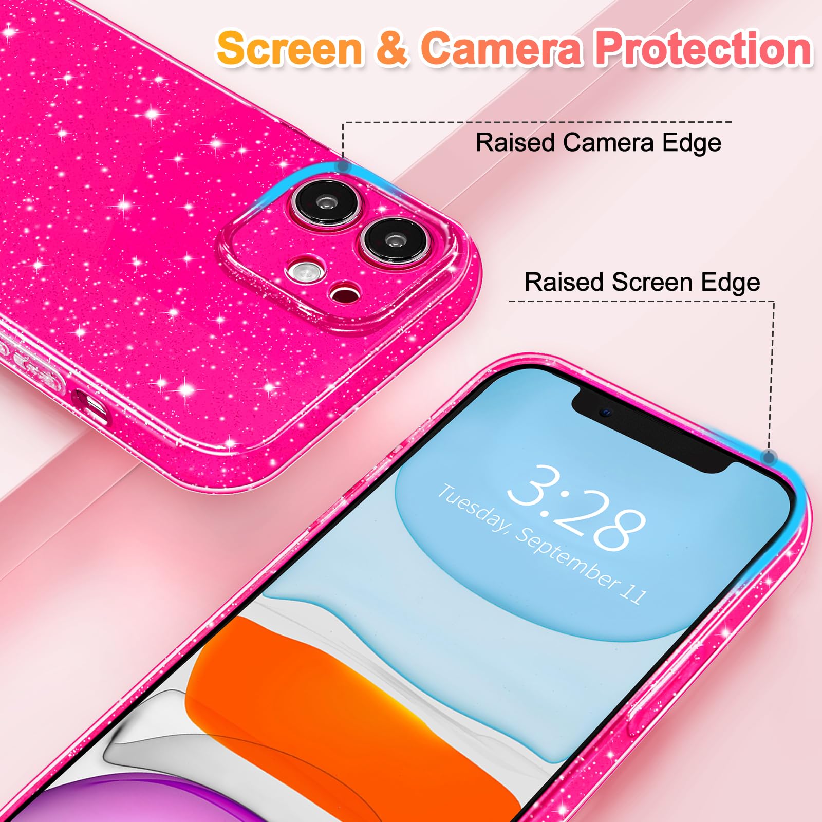 Hython Case For Iphone 11 Case Glitter Cute Sparkly Shiny Bling Sparkle Phone Cases 6.1'', Thin Slim Fit Soft Tpu Bumper Shockpr